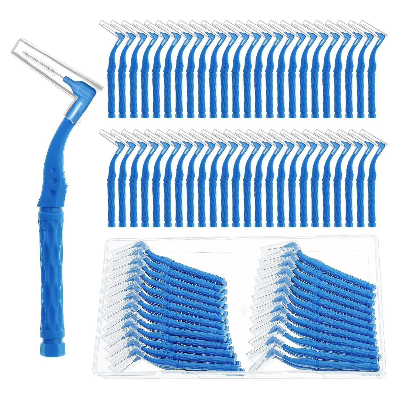 50 Cepillos Interdentales Lanjue Azul Mango Antideslizante