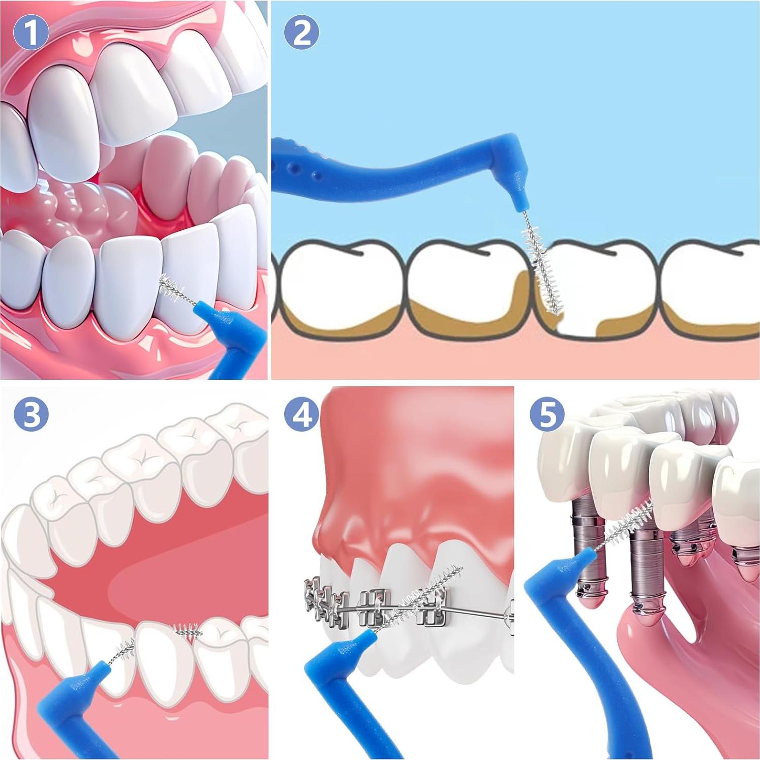 50 Cepillos Interdentales Lanjue Azul Mango Antideslizante