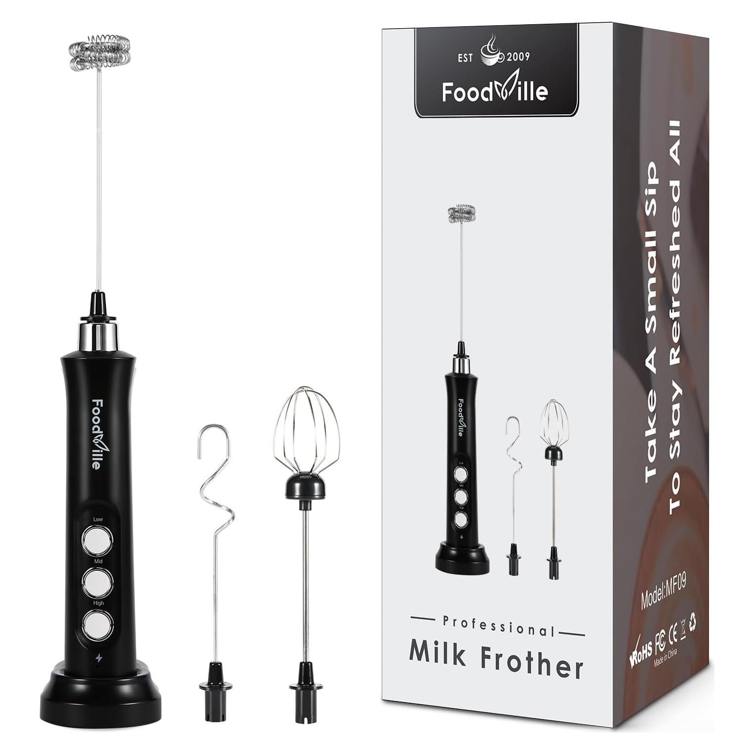Espumador de Leche Recargable FoodVille MF09 con 3 Varillas