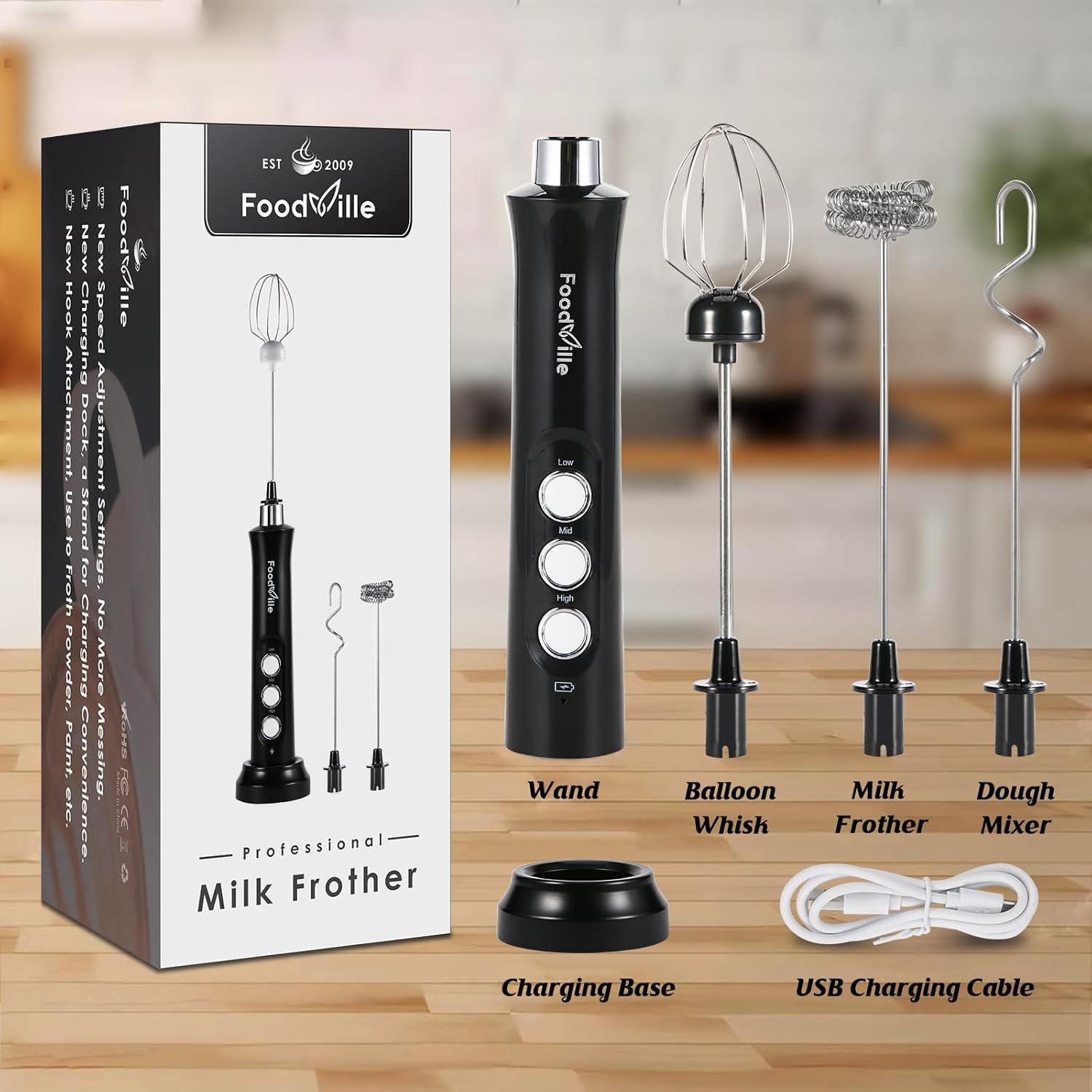 Espumador de Leche Recargable FoodVille MF09 con 3 Varillas