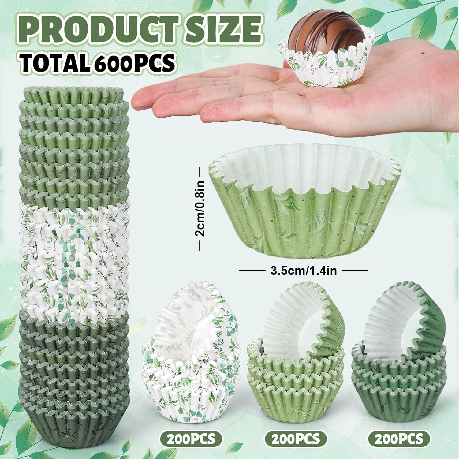 Forros de Cupcake Desechables Whaline 600Pcs Verde Eucalipto