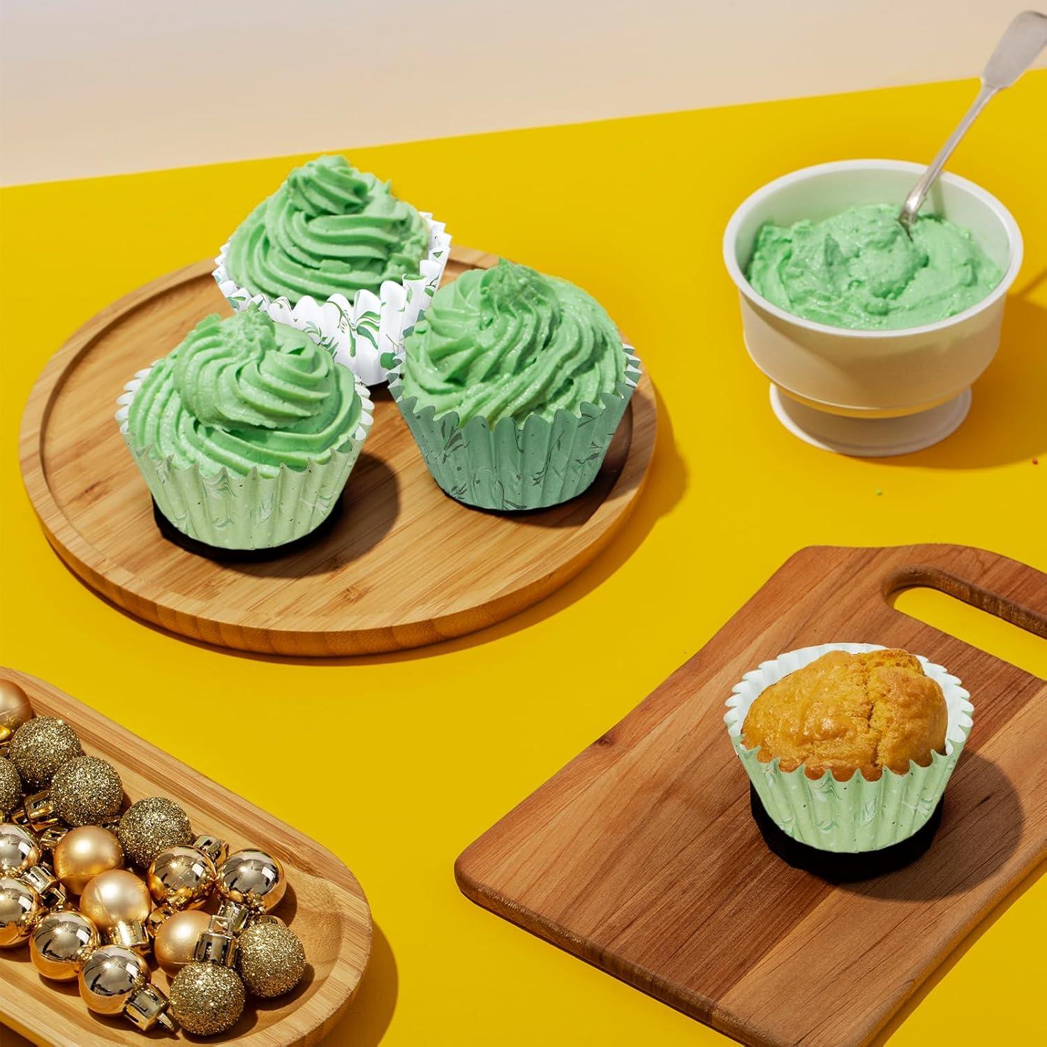 Forros de Cupcake Desechables Whaline 600Pcs Verde Eucalipto