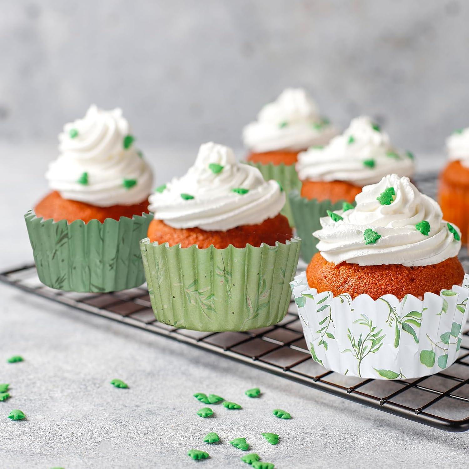 Forros de Cupcake Desechables Whaline 600Pcs Verde Eucalipto