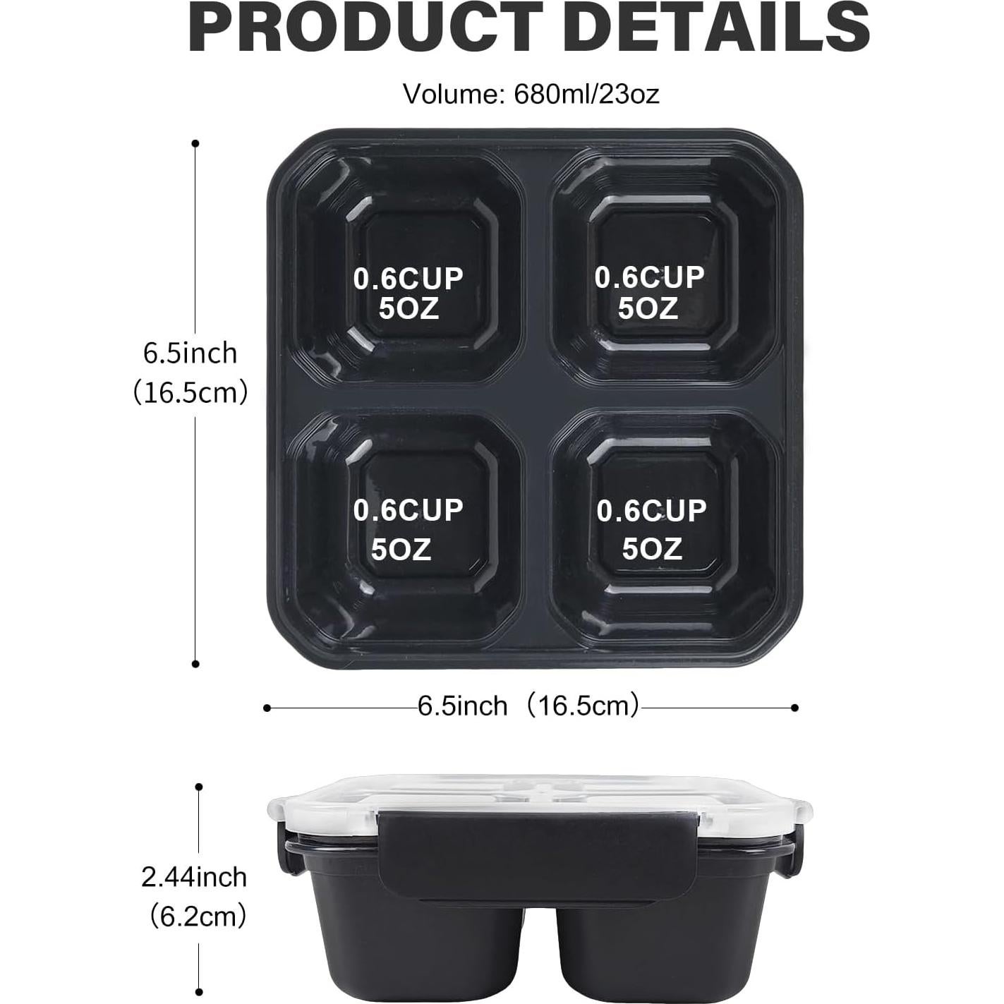 Set de 4 Cajas Bento Greenandlife 680ml Apta Microondas Gris