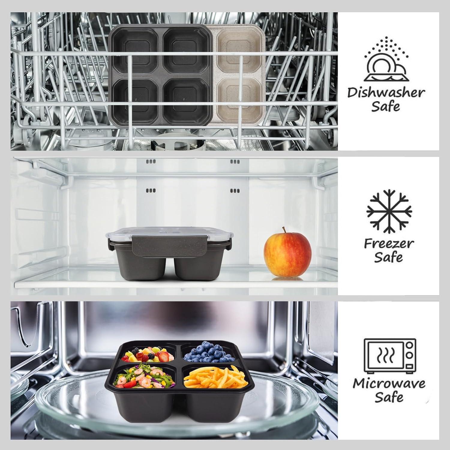 Set de 4 Cajas Bento Greenandlife 680ml Apta Microondas Gris