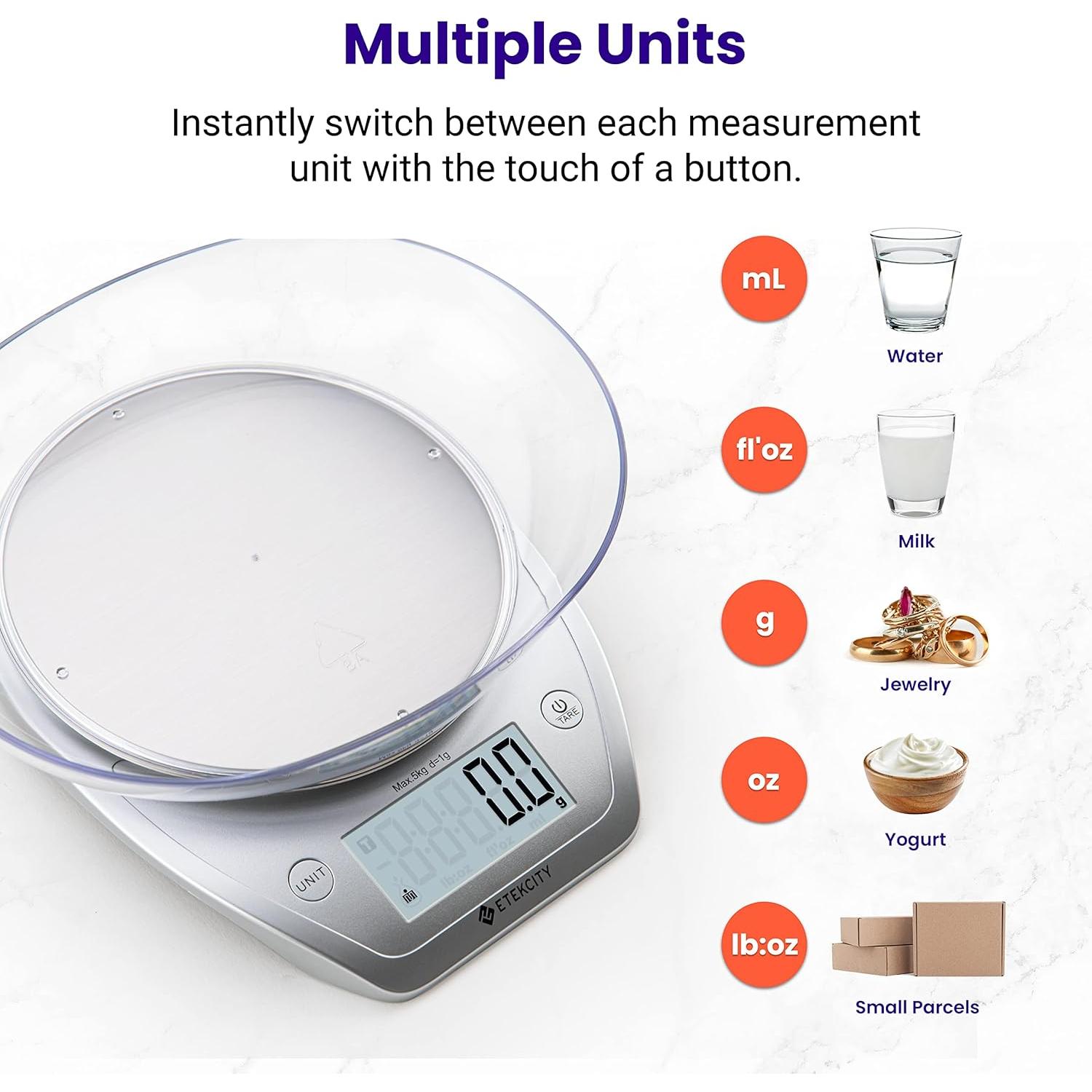 Balanza de Cocina Digital Etekcity 5kg con Tazón Desmontable