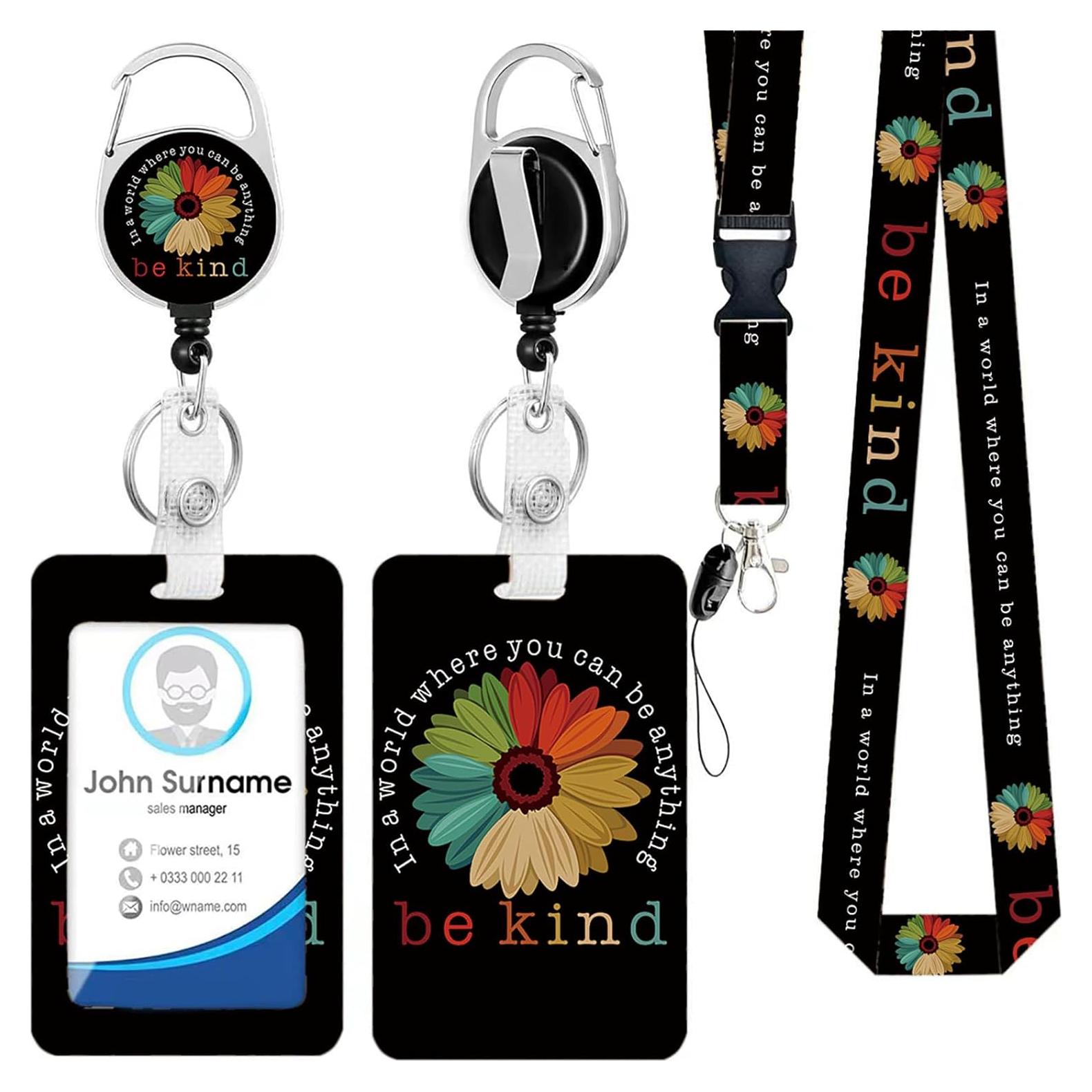 Portatarjetas vertical Dooyilets con carrete retráctil y cordón