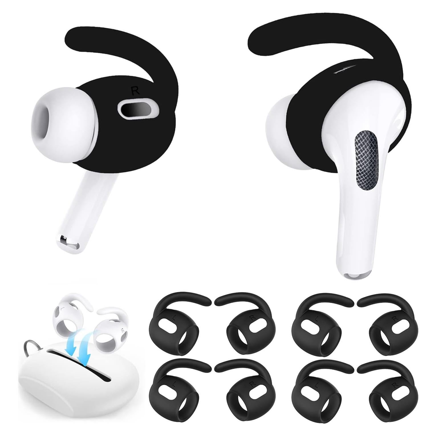 4 Pairs Ear Hooks for AirPods Pro 2 with Silicone Storage Pouch Earbuds Cover for AirPods Pro2 Accessory Wing Ear Tips Black