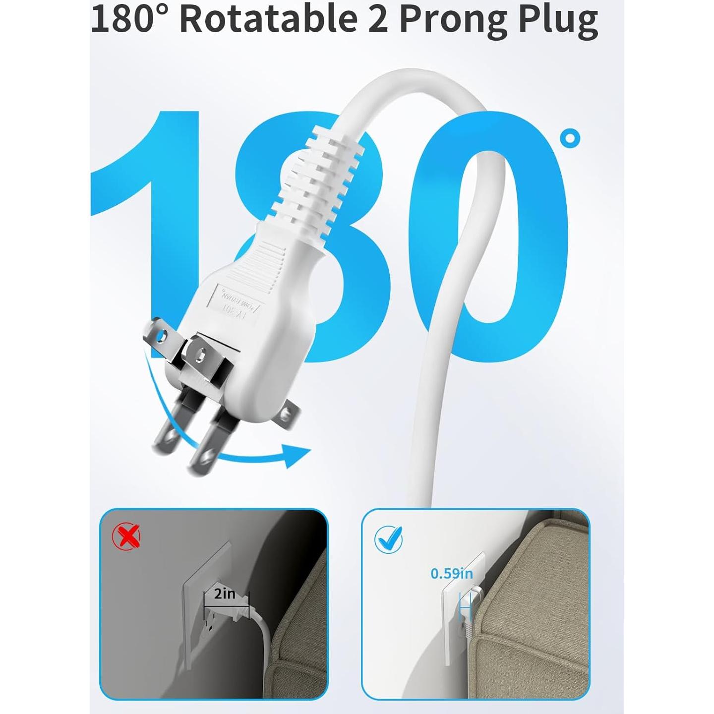 Regleta NTONPOWER 2 Enchufes 1.52m 3 Salidas AC 2 USB Rotatorio