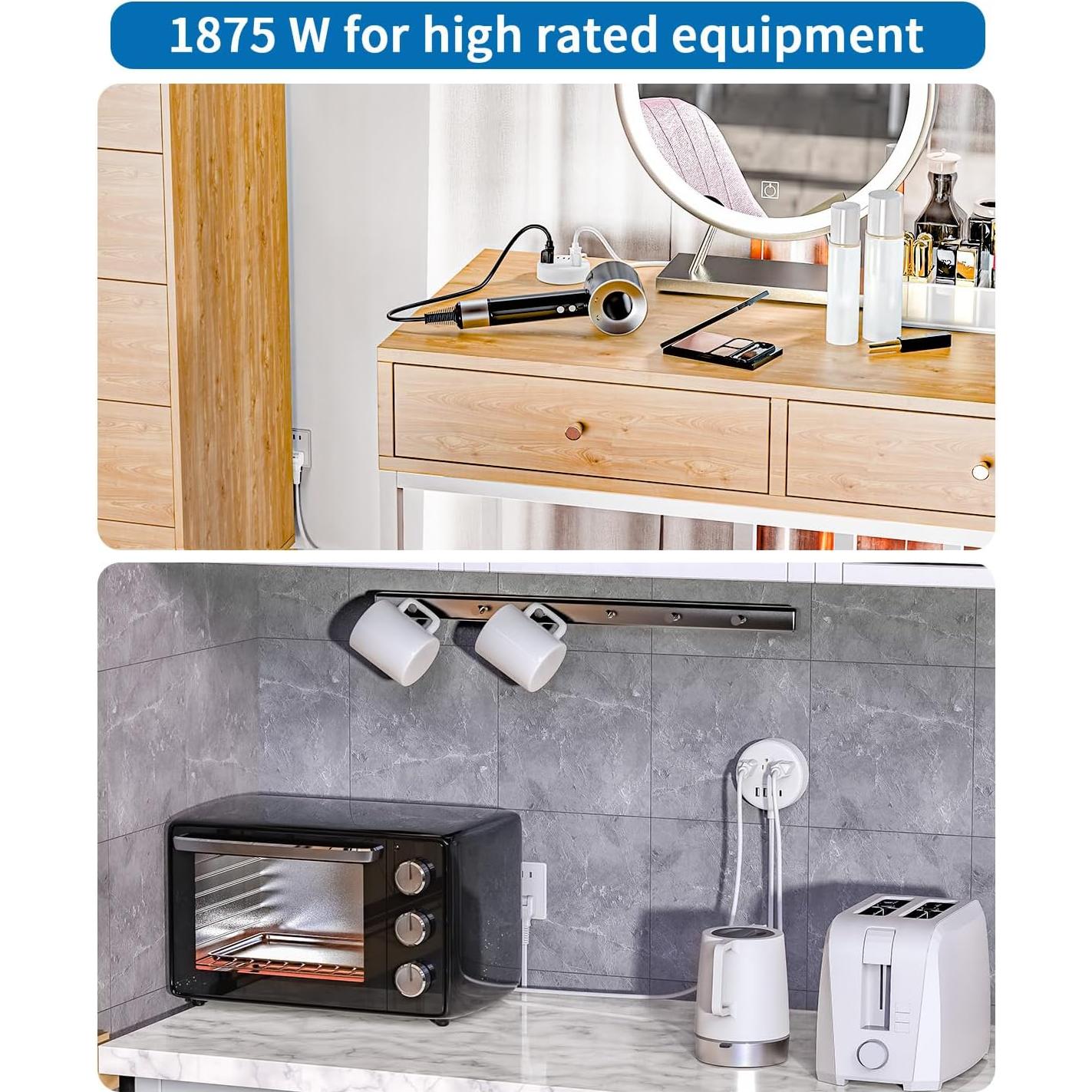 Regleta NTONPOWER 2 Enchufes 1.52m 3 Salidas AC 2 USB Rotatorio