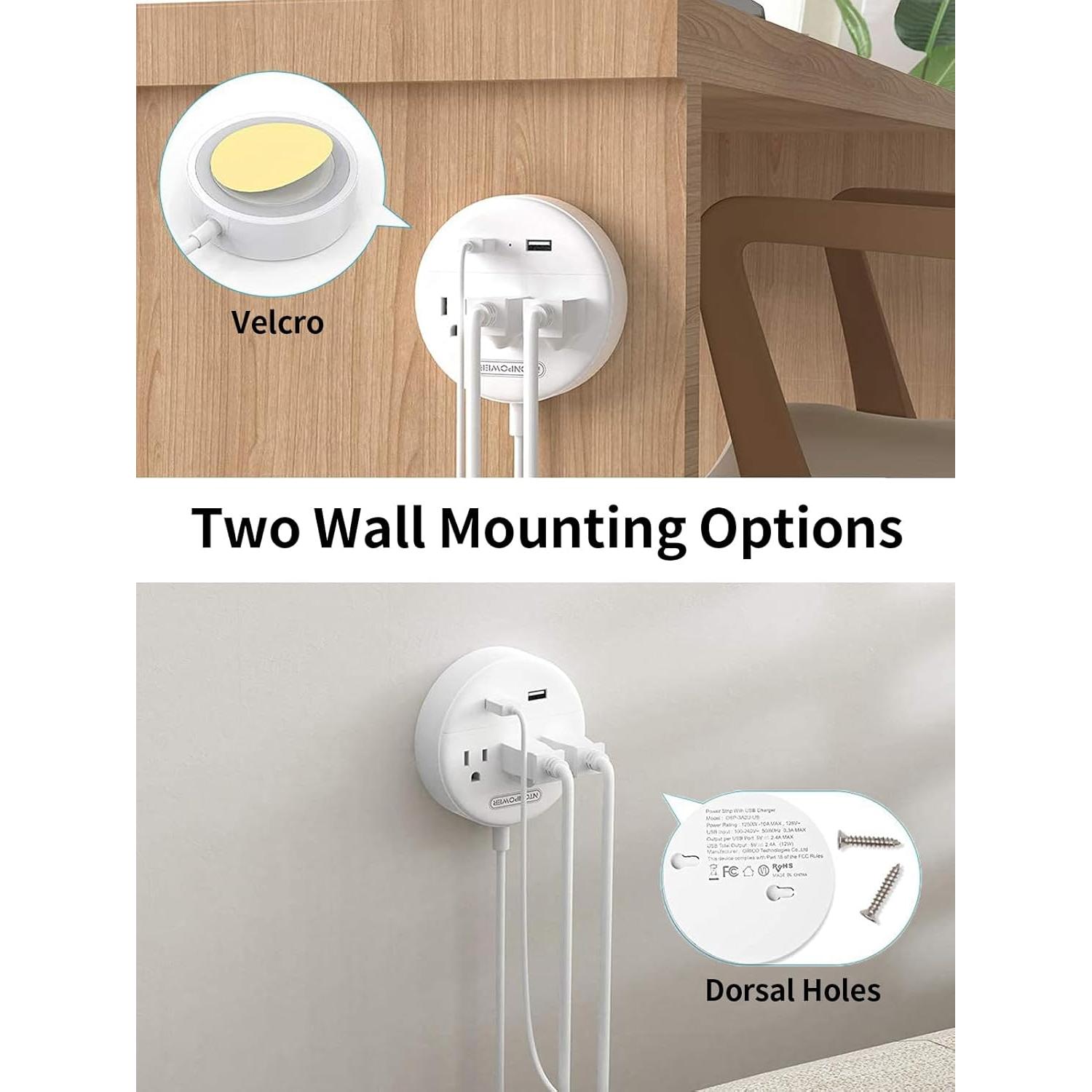 Regleta NTONPOWER 2 Enchufes 1.52m 3 Salidas AC 2 USB Rotatorio