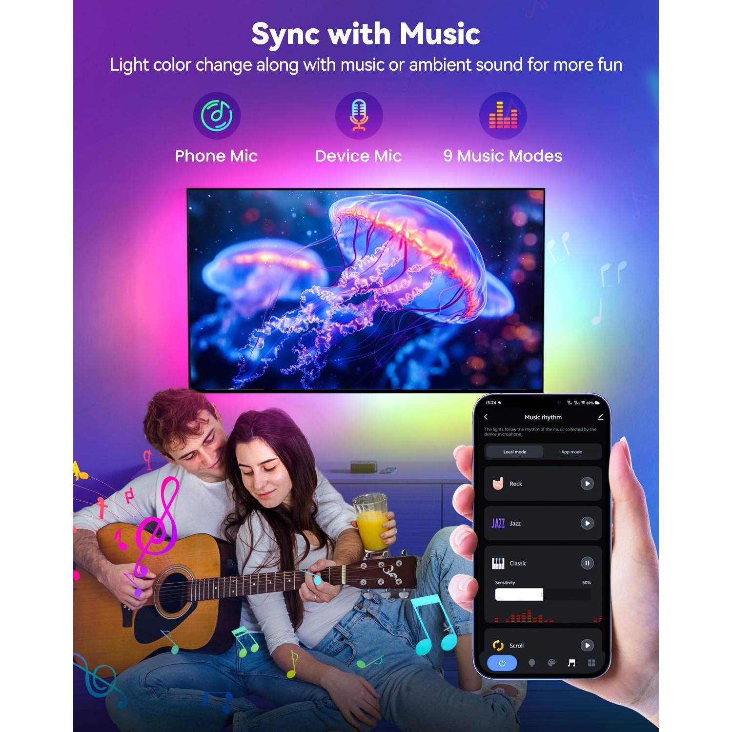 Tira LED Inteligente RGB+IC Pak 5m con Control APP y Sincronización