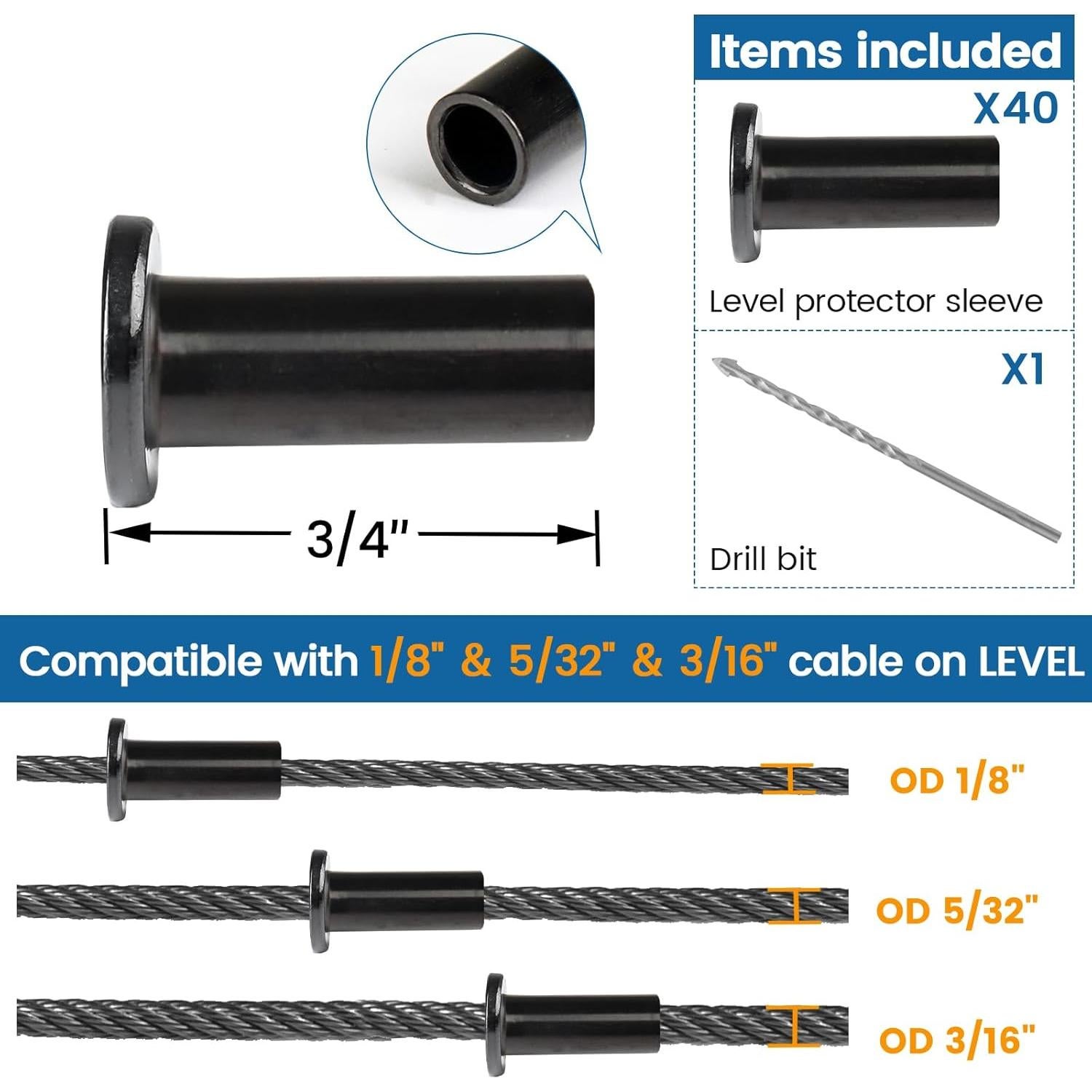 Muzata 40 Fundas Protectores de Cable T316 Acero Inoxidable