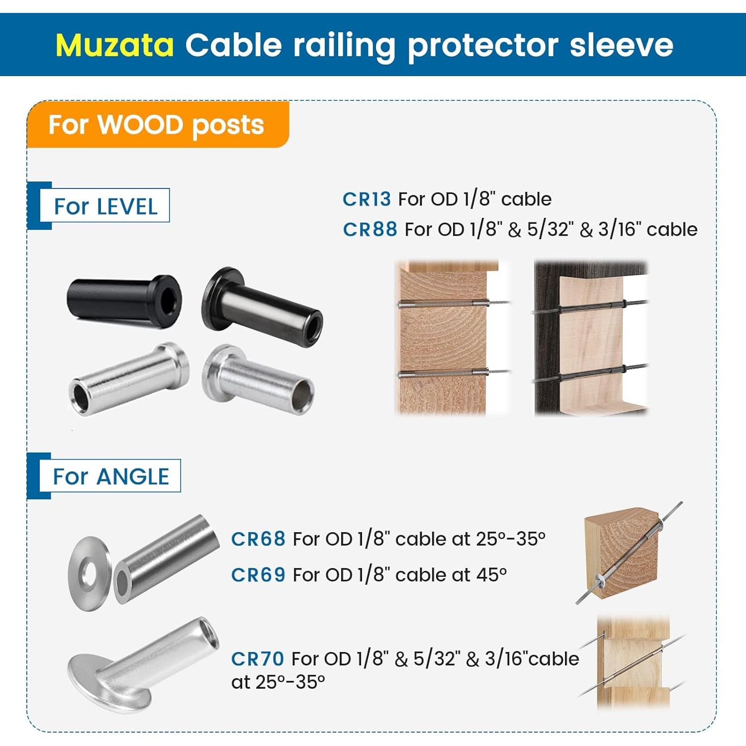 Muzata 40 Fundas Protectores de Cable T316 Acero Inoxidable