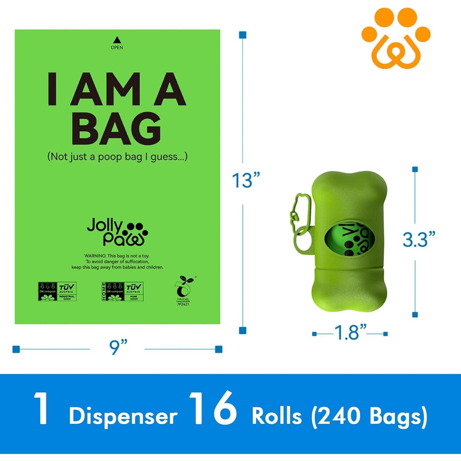 Bolsas de Excremento para Perros JollyPaw 240 Piezas 23x33cm