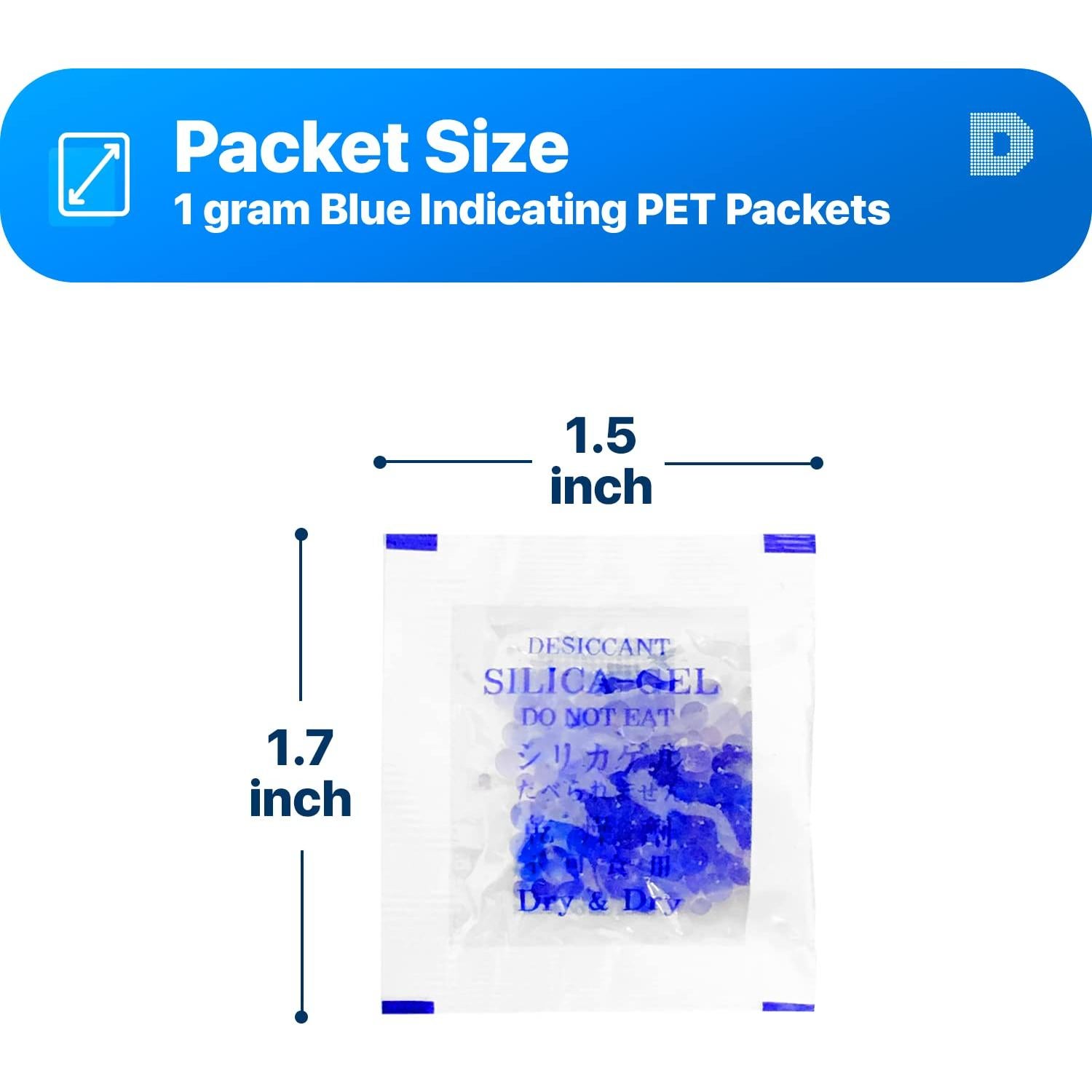 Gel de Sílice Seco y Seco 1g - 50 Paquetes Deshidratantes