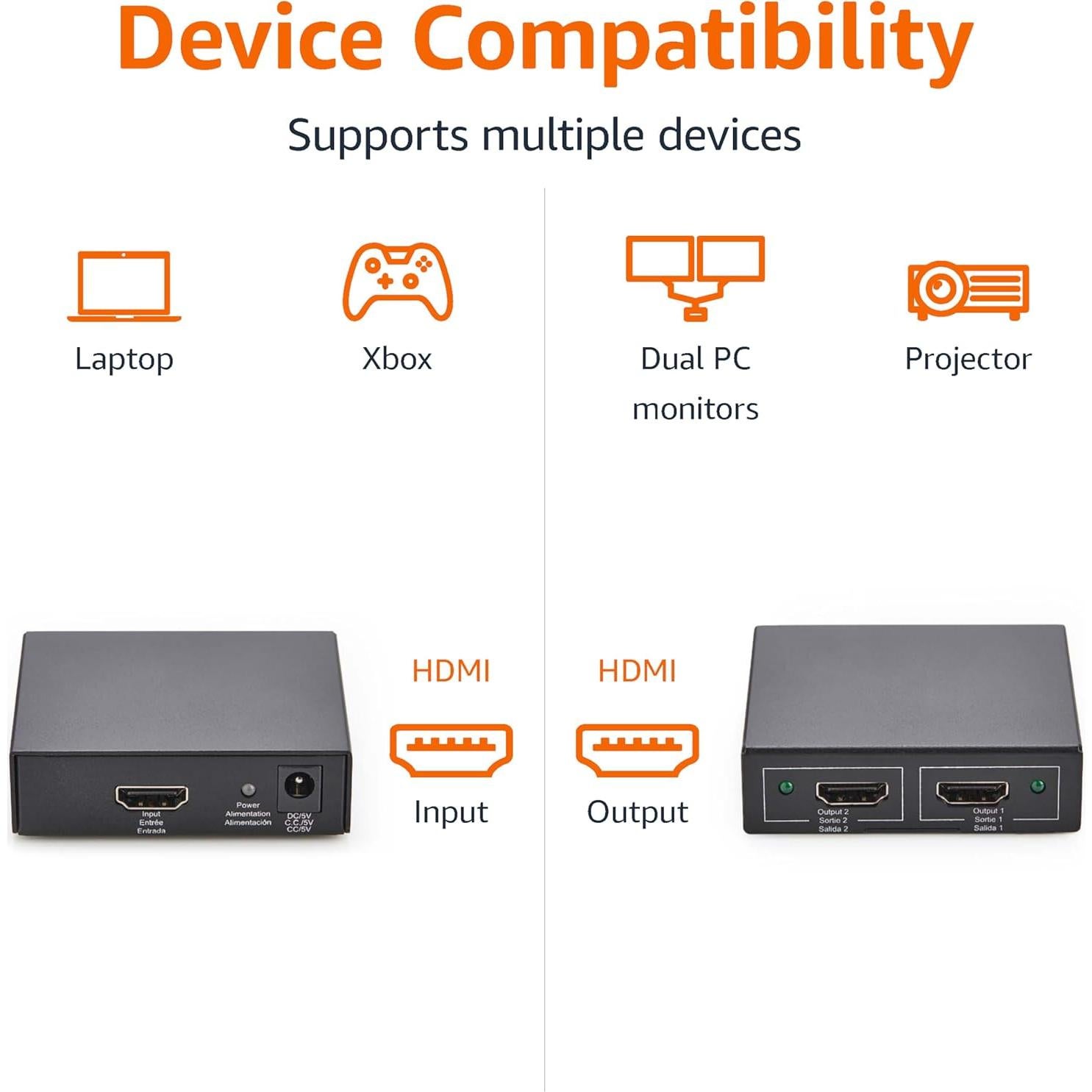 Divisor HDMI Amazon Basics 1x2 4K@30Hz Negro