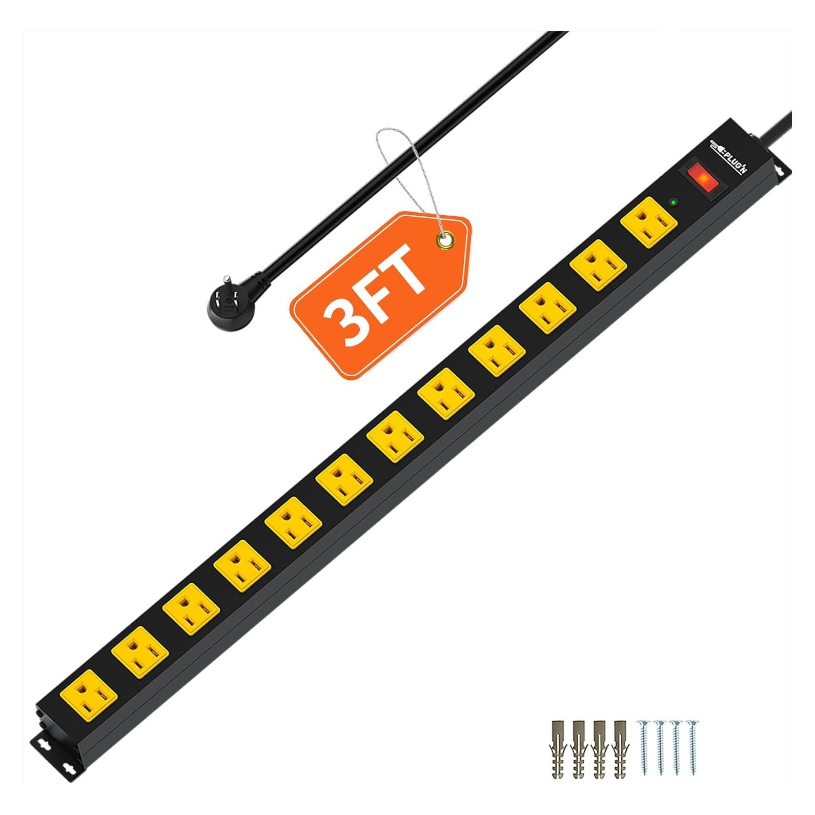 Regleta de Enchufes 12 Puertos Plug'n 1.83m con Protección 2100J