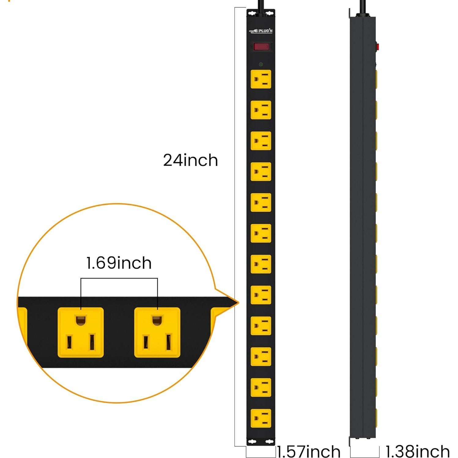 Regleta de Enchufes 12 Puertos Plug'n 1.83m con Protección 2100J