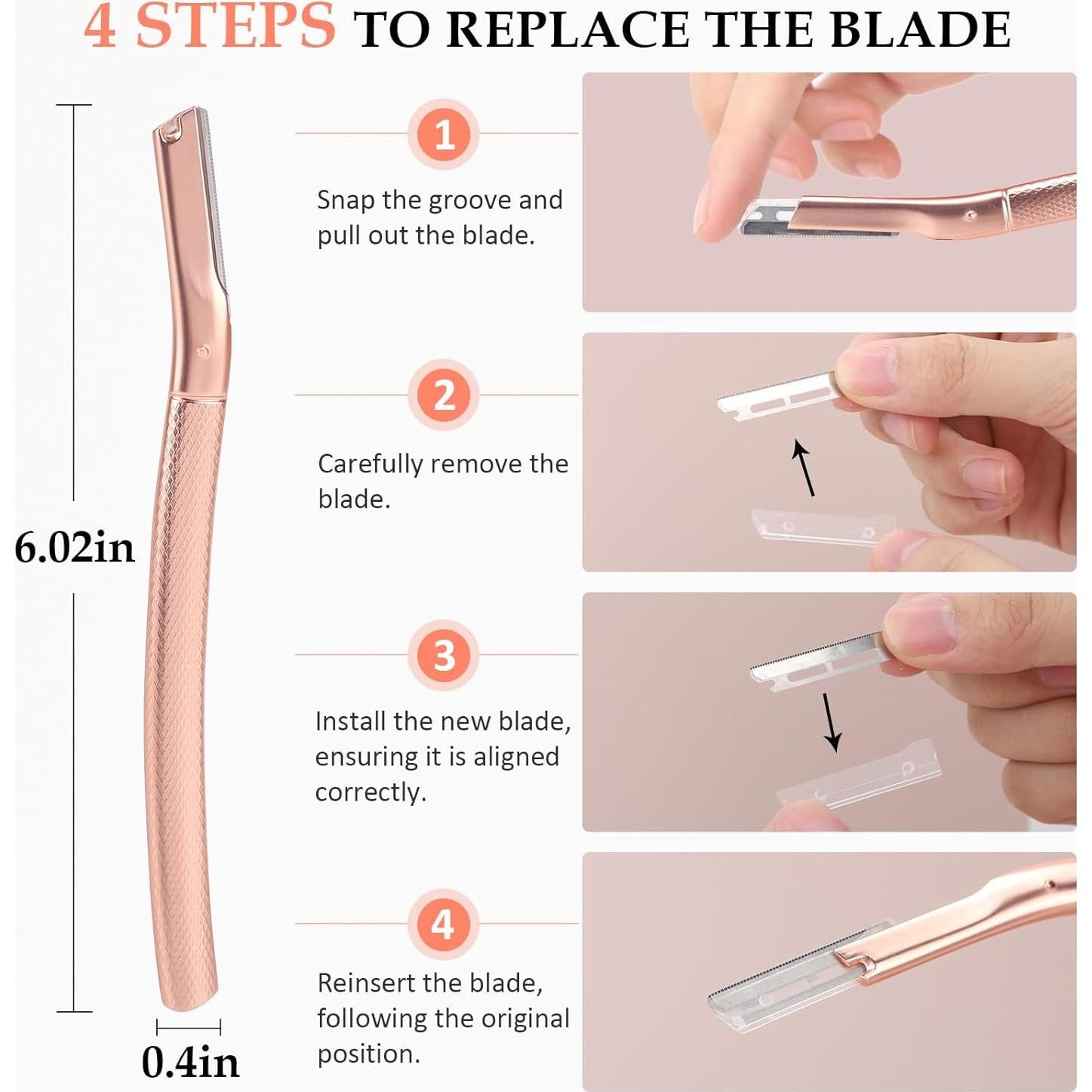 Rasuradora de Cejas y Dermaplaning Oro Rosa - 10 Cuchillas