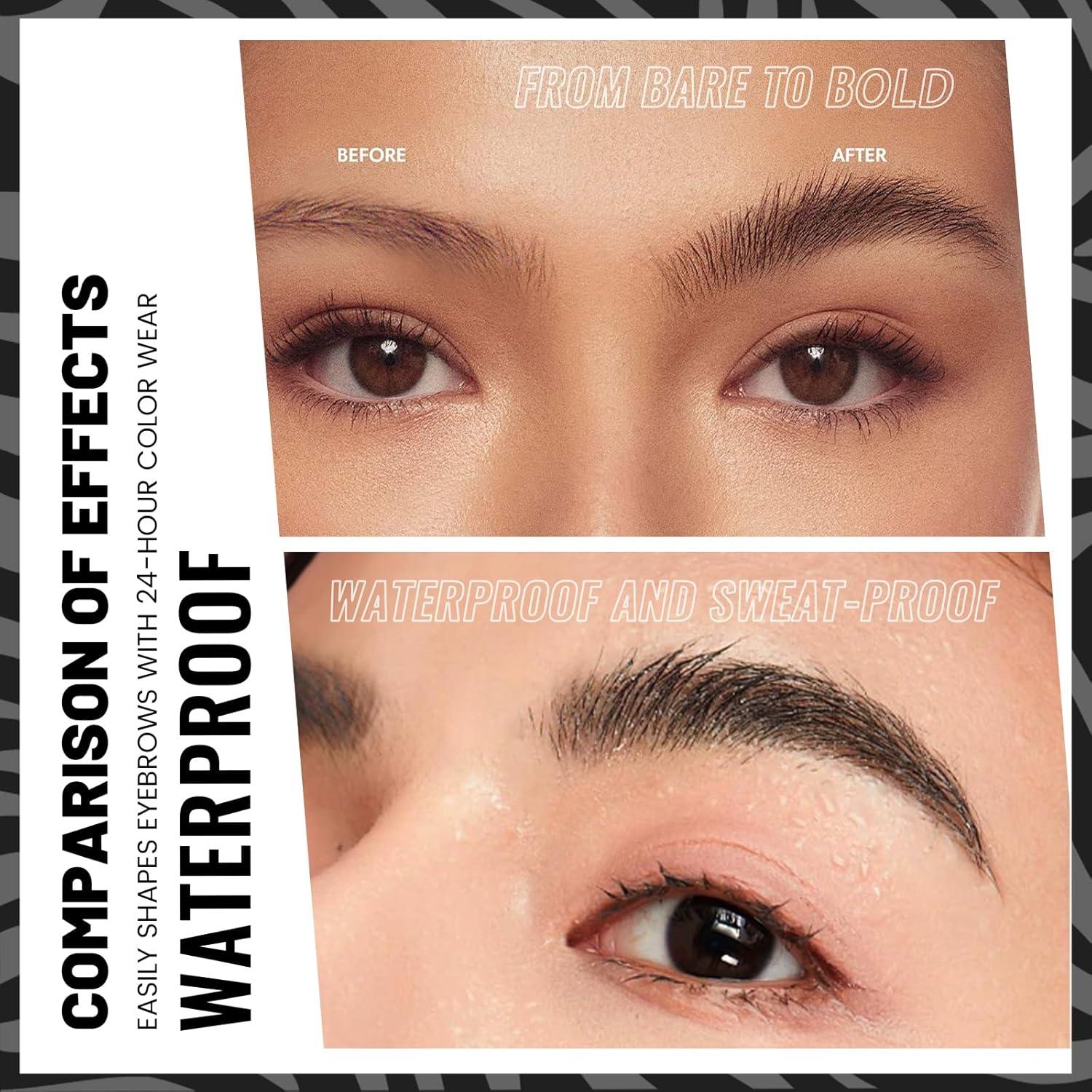 Eyebrow Pencils for Women with 10Pcs Stencils, 2-in-1 Dual-Ended Microblading Eyebrow Pencil with Curved Brush-Tip and Fork-Tip for Hair-Like Brows, Waterproof Curved Eyebrow Pen, Cool Brown