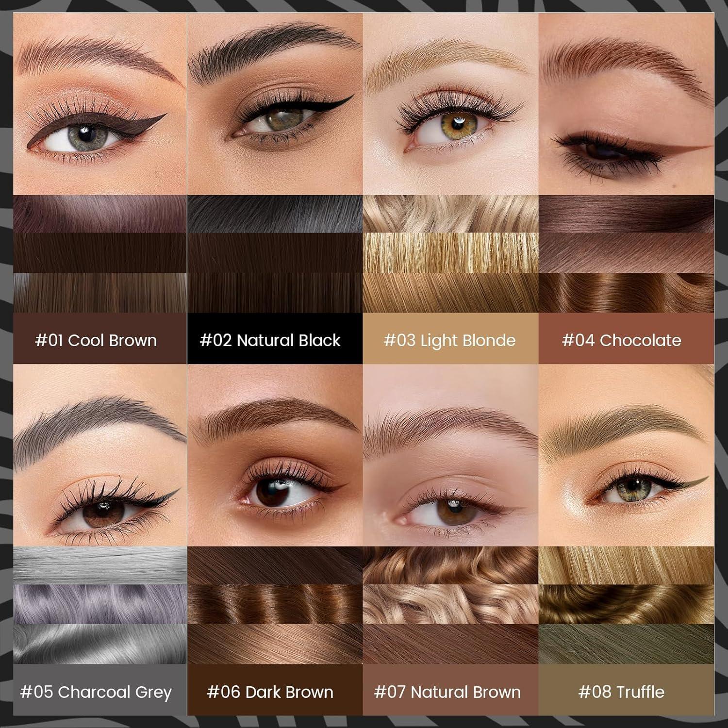 Eyebrow Pencils for Women with 10Pcs Stencils, 2-in-1 Dual-Ended Microblading Eyebrow Pencil with Curved Brush-Tip and Fork-Tip for Hair-Like Brows, Waterproof Curved Eyebrow Pen, Cool Brown