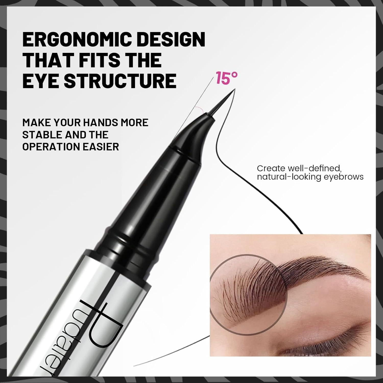 Eyebrow Pencils for Women with 10Pcs Stencils, 2-in-1 Dual-Ended Microblading Eyebrow Pencil with Curved Brush-Tip and Fork-Tip for Hair-Like Brows, Waterproof Curved Eyebrow Pen, Cool Brown