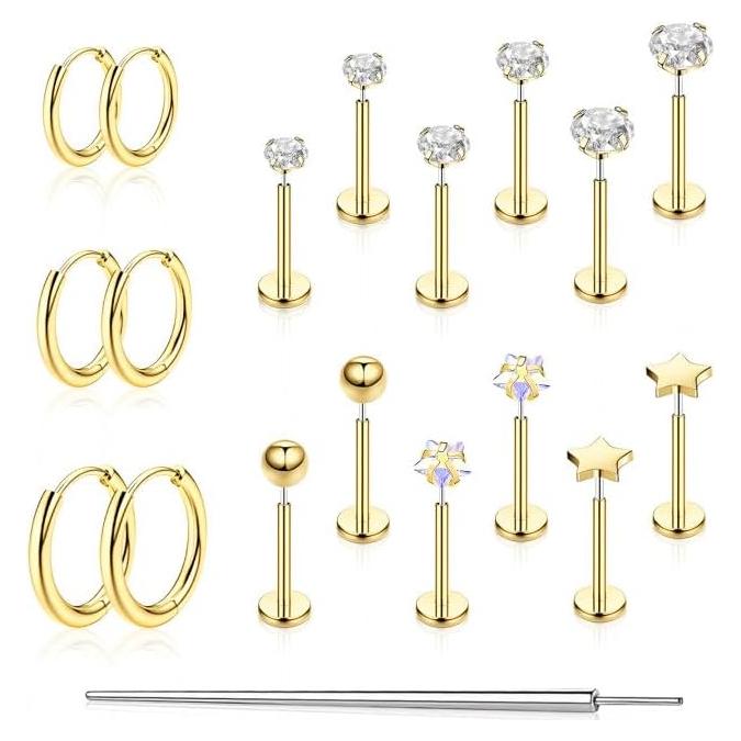 Pendientes de Acero Quirúrgico Hipoalergénicos JAGOSE 9 Pares