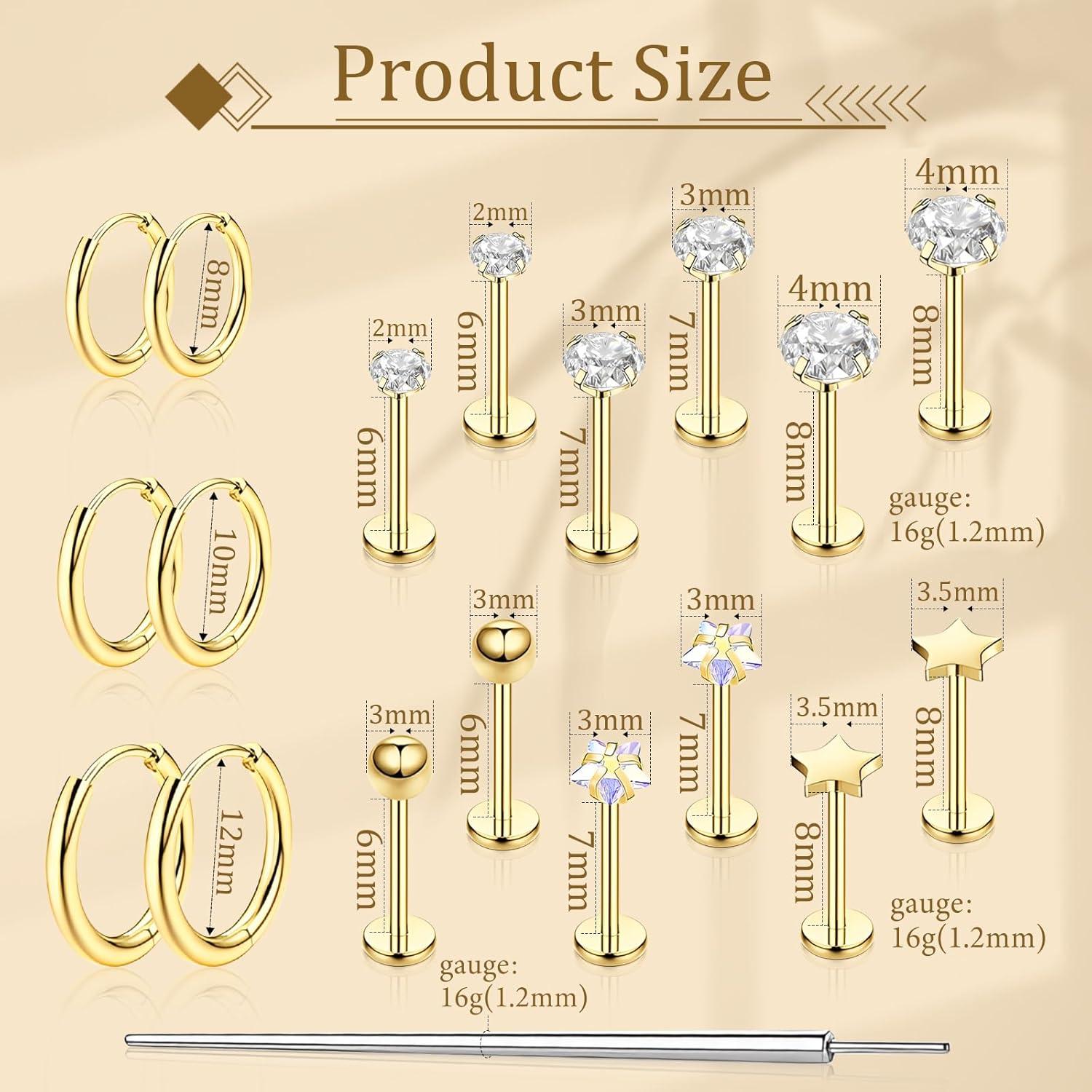 Pendientes de Acero Quirúrgico Hipoalergénicos JAGOSE 9 Pares