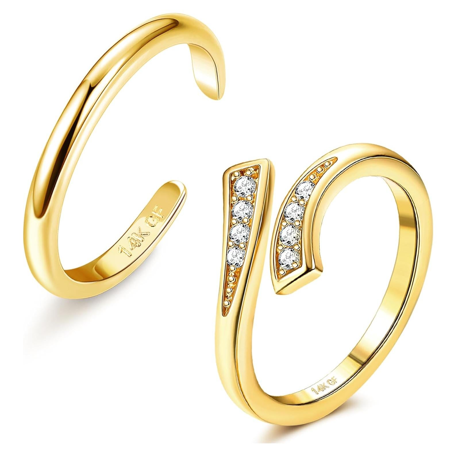 Anillos de Dedo de Oro Relleno 14K Finrezio - 2 Piezas Ajustables