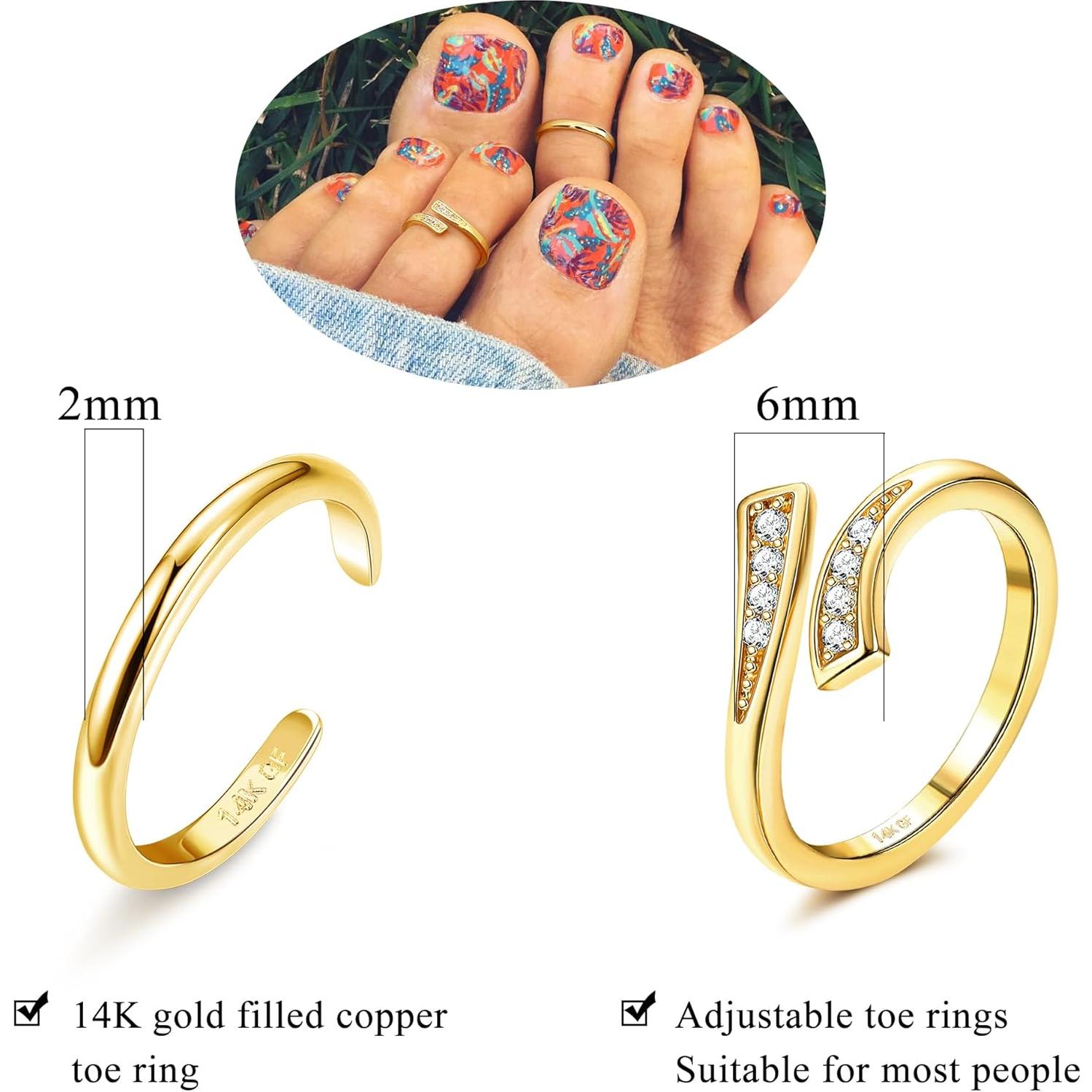 Anillos de Dedo de Oro Relleno 14K Finrezio - 2 Piezas Ajustables