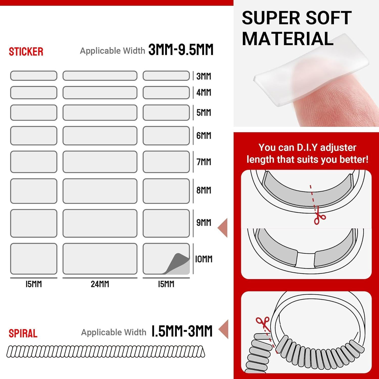 Ajustadores de Talla de Anillo Omilly - 144 Piezas, Silicona Transparente