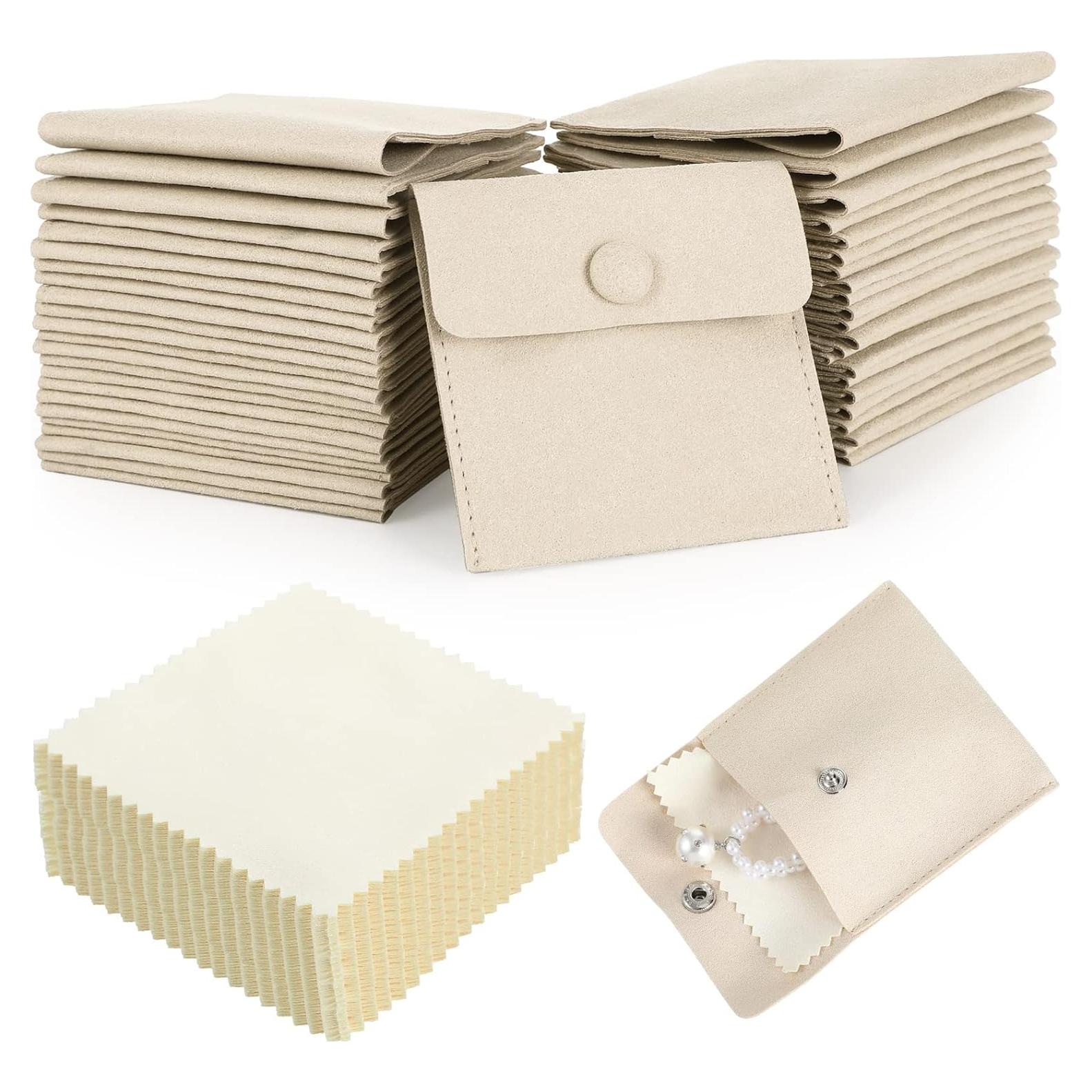 Cunno 120 Bolsas de Microfibra para Joyería Beige 8x8cm