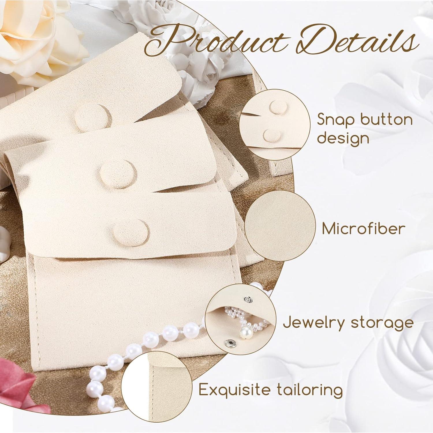 Cunno 120 Bolsas de Microfibra para Joyería Beige 8x8cm