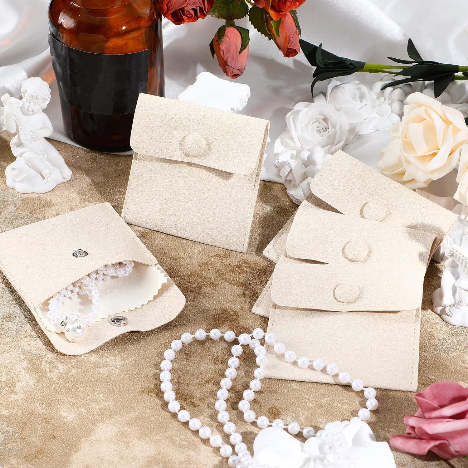 Cunno 120 Bolsas de Microfibra para Joyería Beige 8x8cm