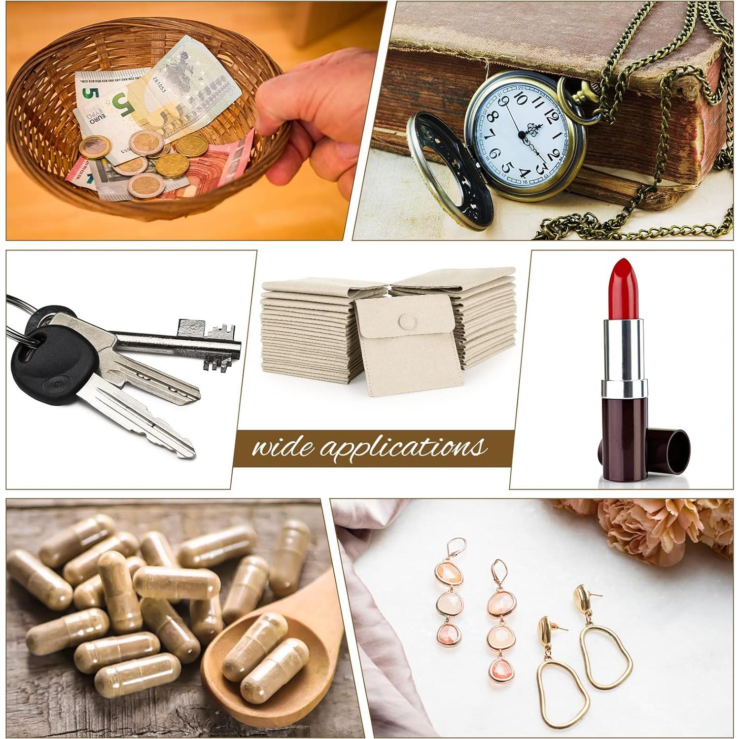 Cunno 120 Bolsas de Microfibra para Joyería Beige 8x8cm