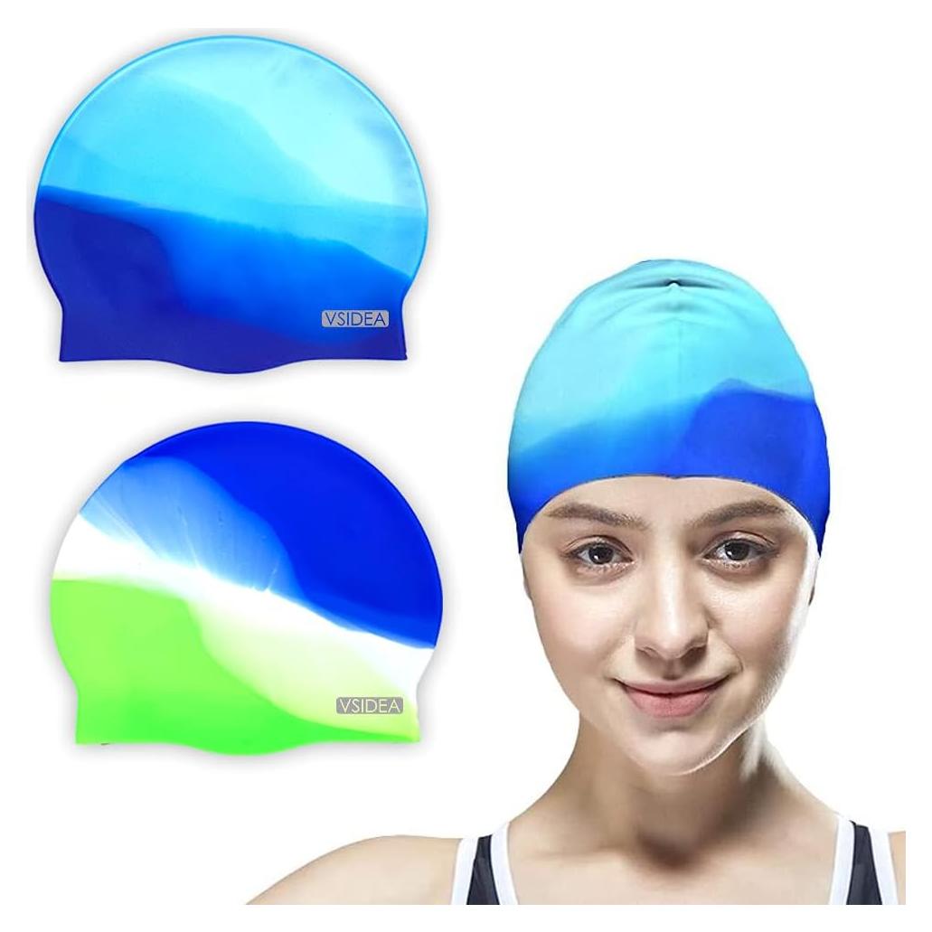 Gorros de natación de silicona Vsidea - 2 paquetes para adultos
