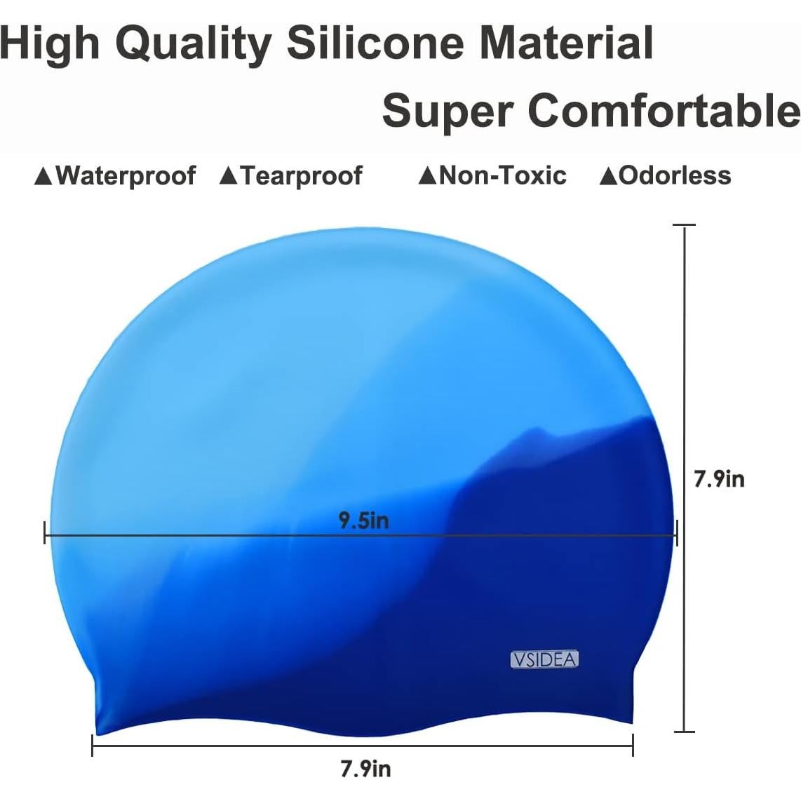 Gorros de natación de silicona Vsidea - 2 paquetes para adultos