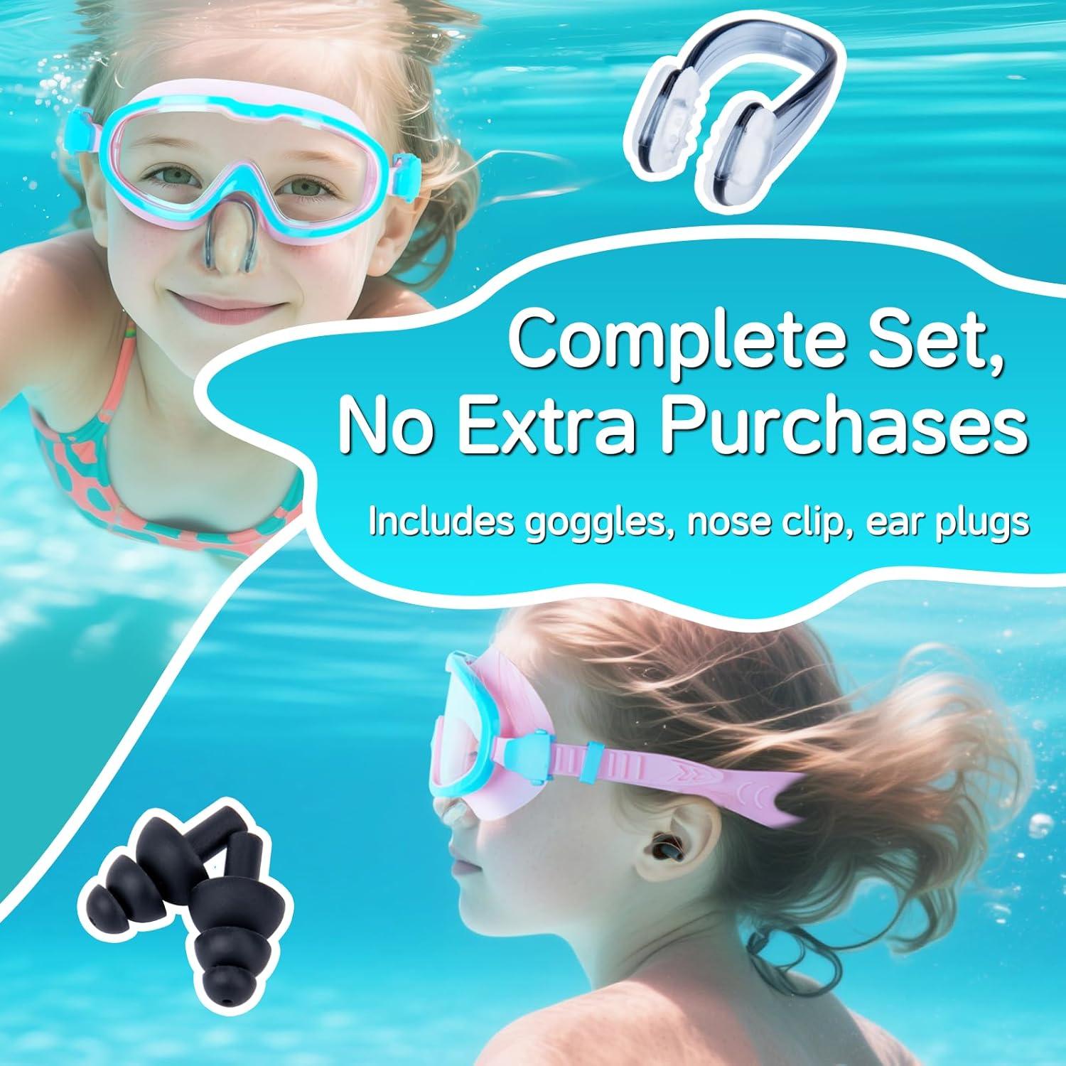 Gafas de Natación para Niños Bairuifu con Clip Nasal y Tapones