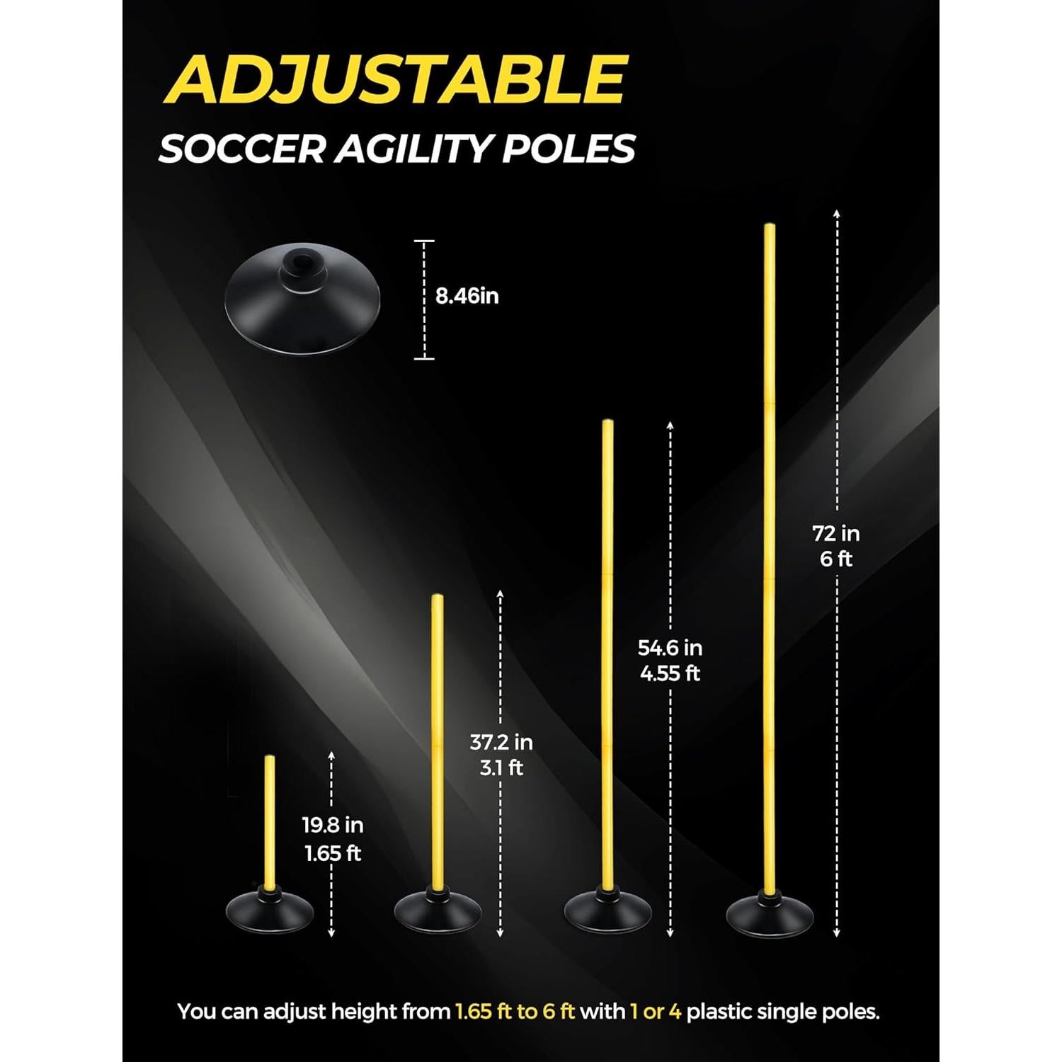 Postes de Agilidad SEAOTTER 1.83 m - Paquete de 4 con Base de Goma