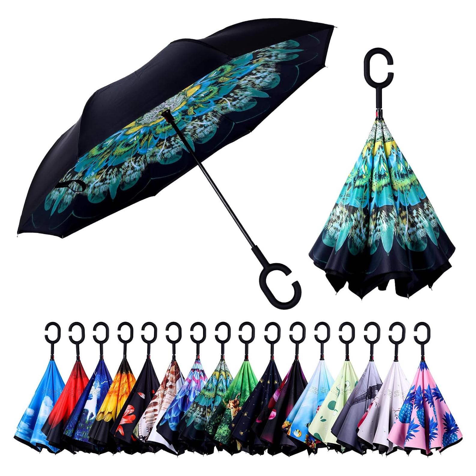Paraguas Invertido Wxjiahetai 124 cm Doble Capa Resistente al Viento