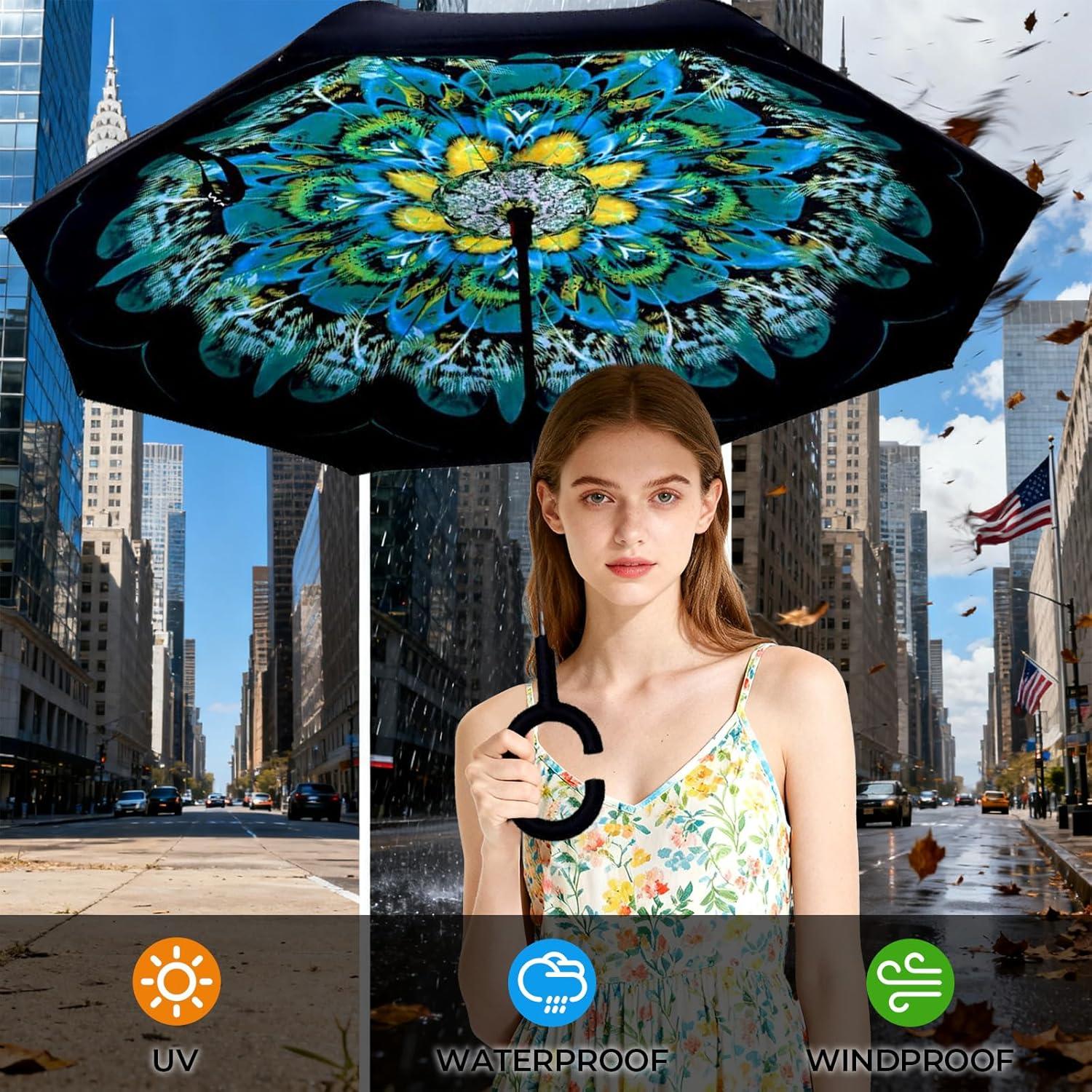 Paraguas Invertido Wxjiahetai 124 cm Doble Capa Resistente al Viento