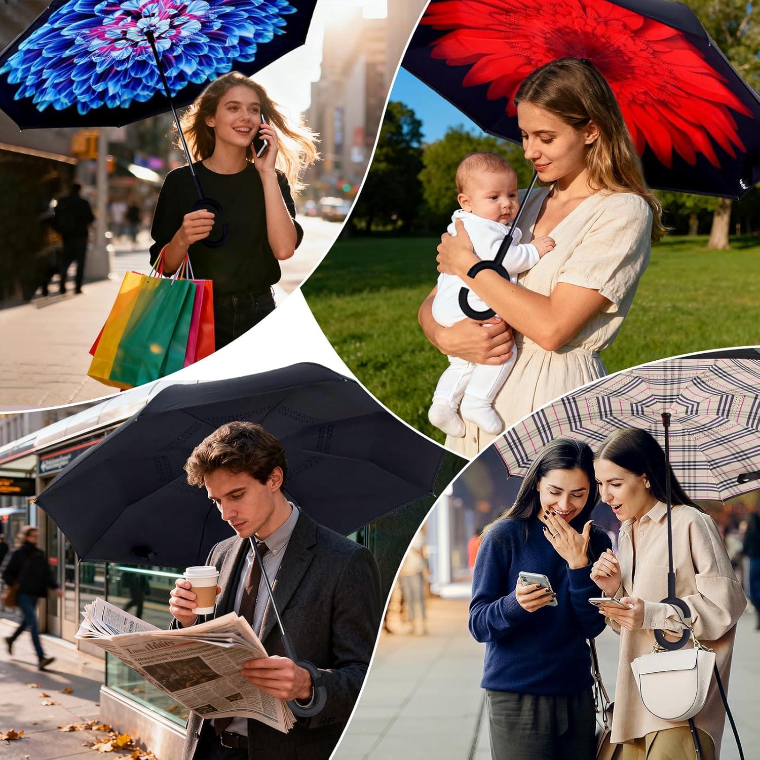 Paraguas Invertido Wxjiahetai 124 cm Doble Capa Resistente al Viento