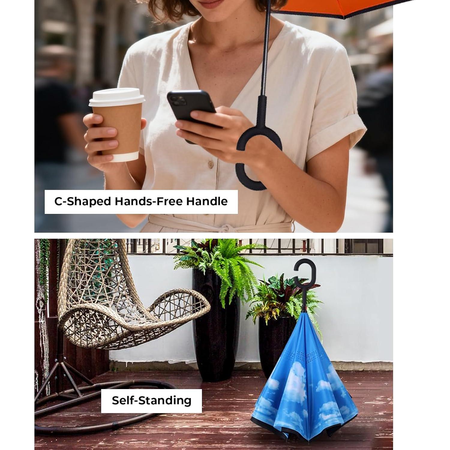 Paraguas Invertido Wxjiahetai 124 cm Doble Capa Resistente al Viento