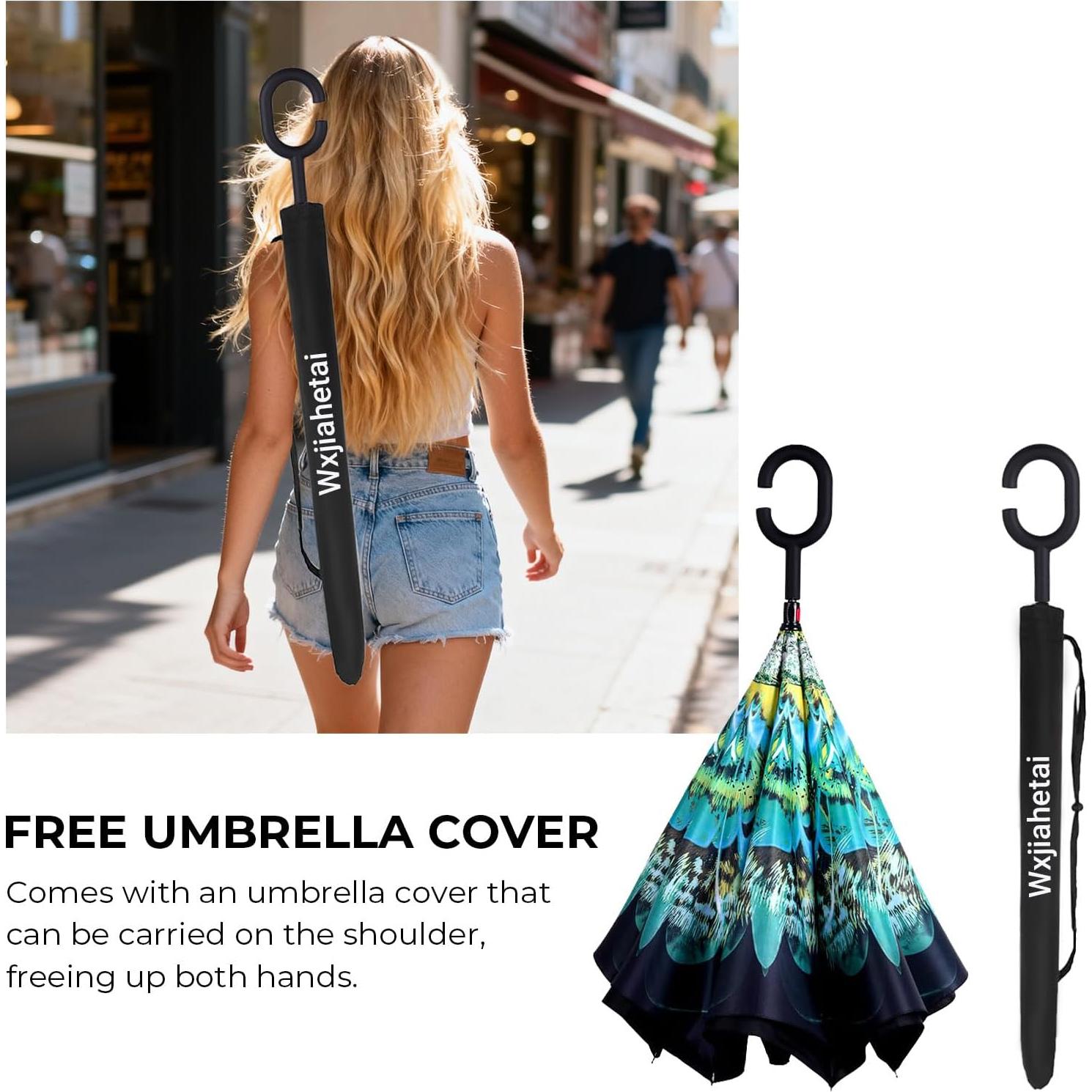 Paraguas Invertido Wxjiahetai 124 cm Doble Capa Resistente al Viento