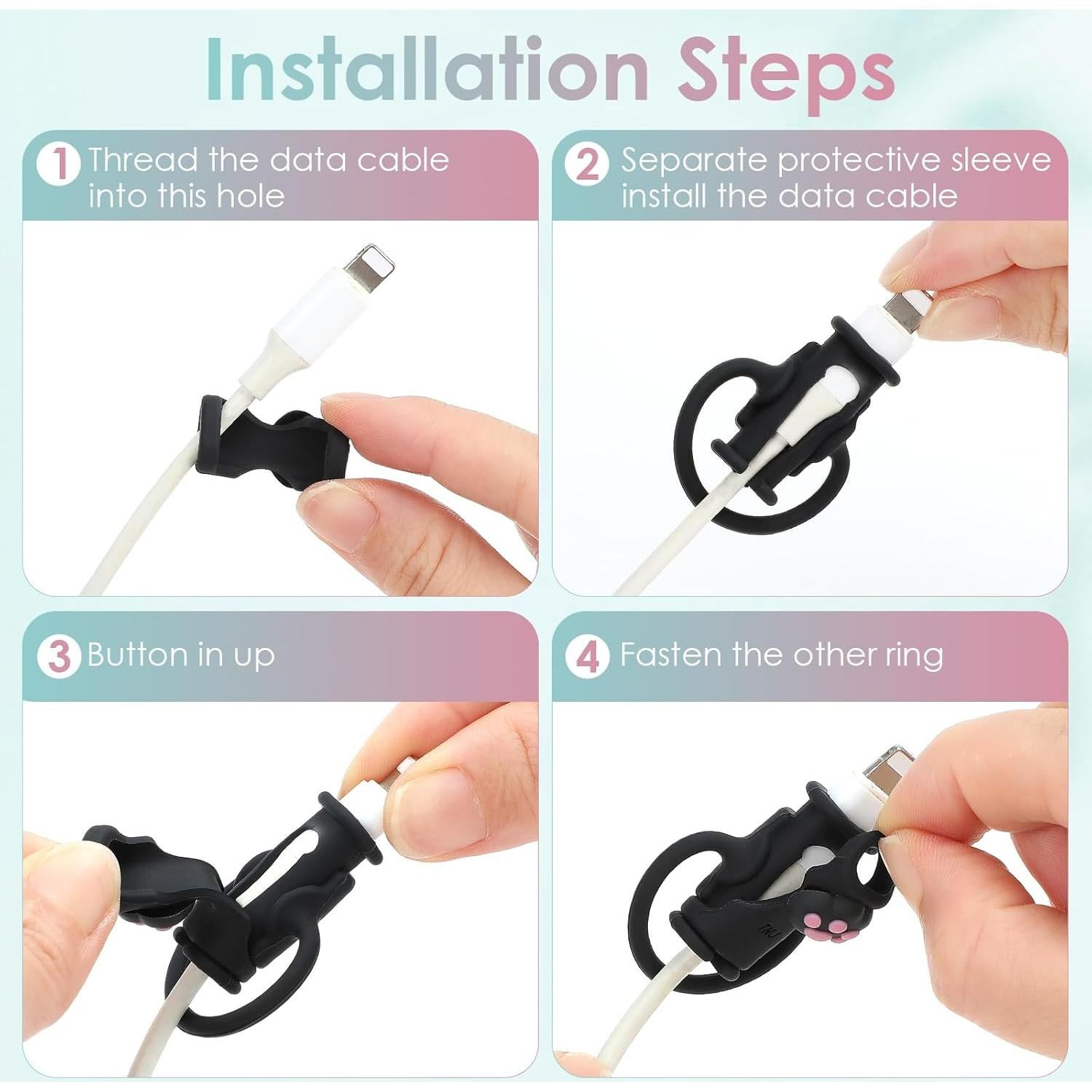 Protector de Cable de Silicona SAISN Garras de Gato Negro 2 en 1