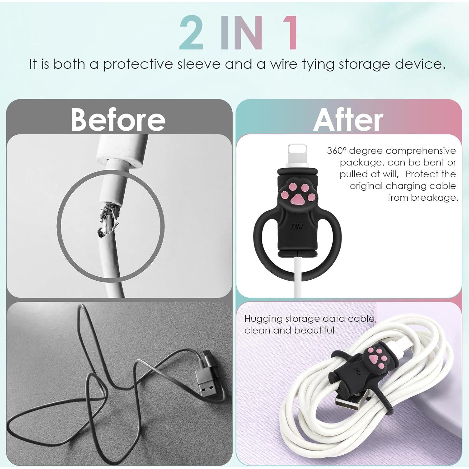 Protector de Cable de Silicona SAISN Garras de Gato Negro 2 en 1