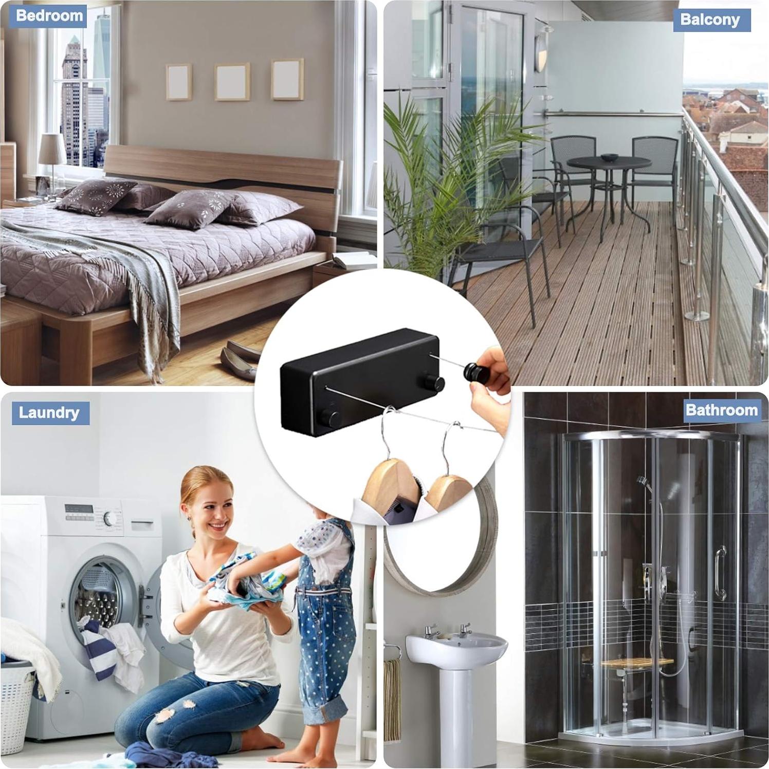 Línea de Ropa Retráctil Bakala 4.2m Ajustable Negro