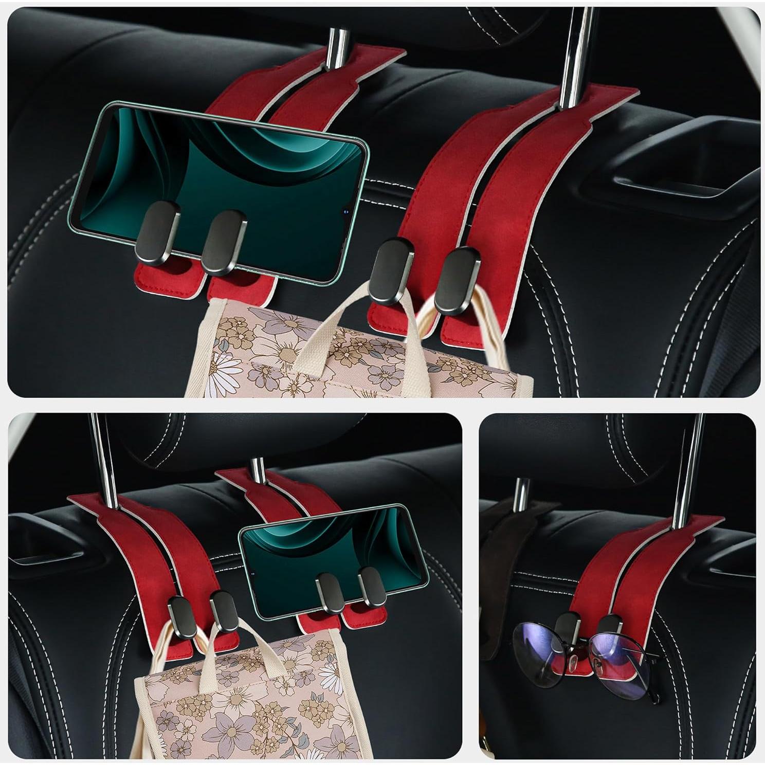 Ganchos para Asiento de Coche Cartaxio - Cuero Rojo y Plata