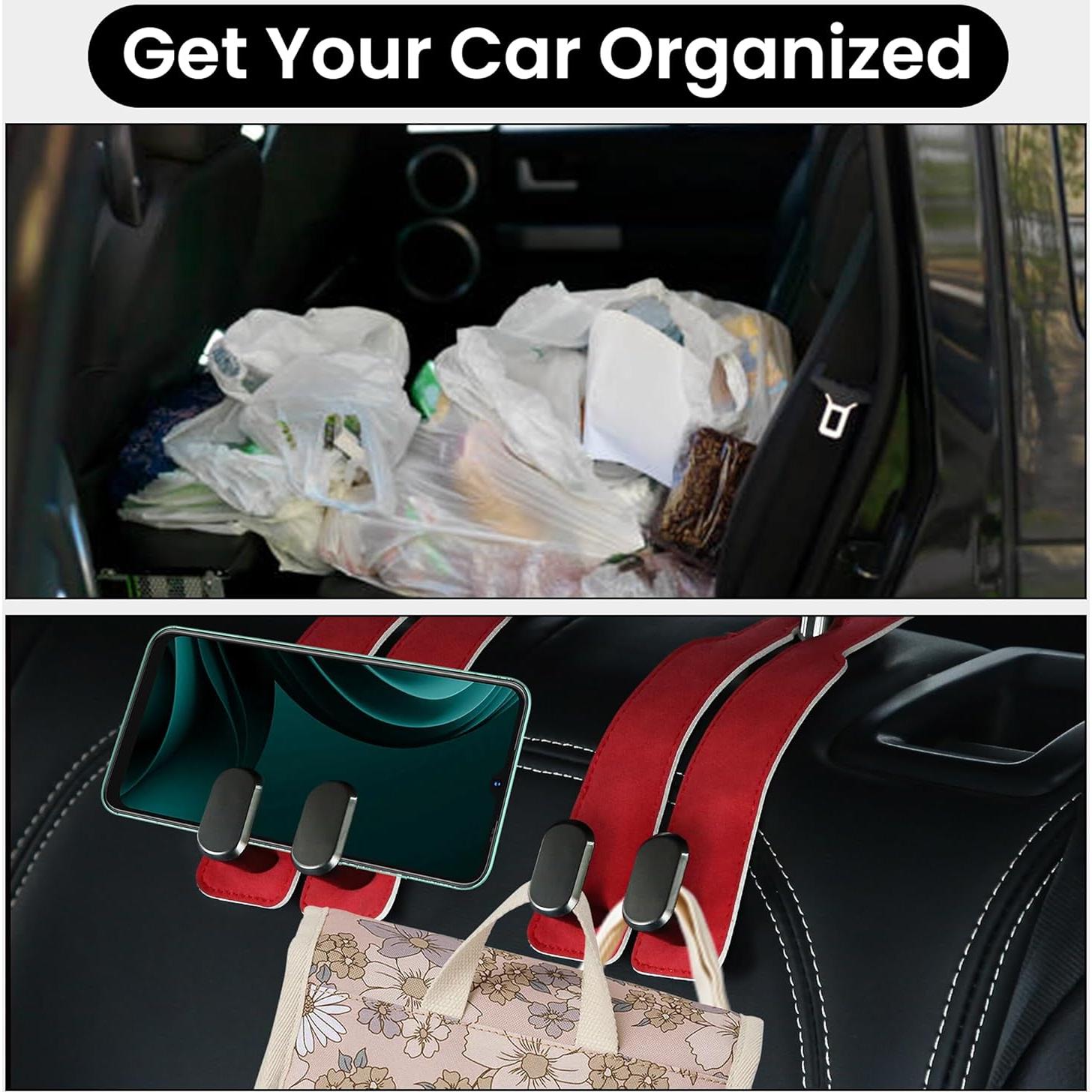 Ganchos para Asiento de Coche Cartaxio - Cuero Rojo y Plata